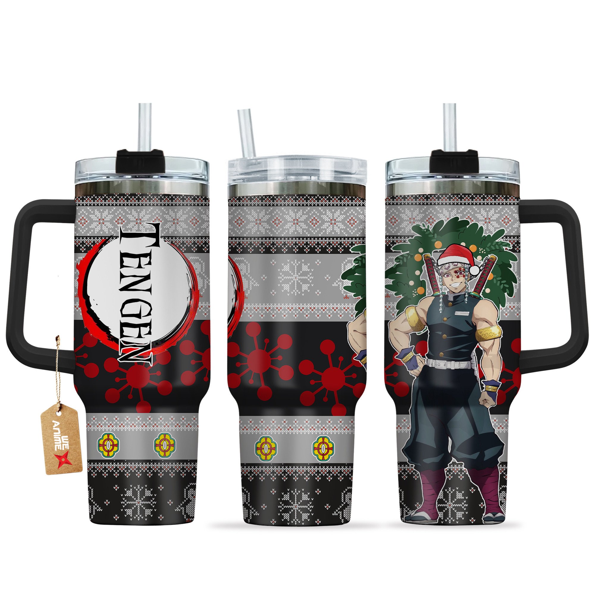 Tengen Uzui Demon Slayer Anime Custom Stanley Quencher 40oz Stainless Steel Tumbler With Handle