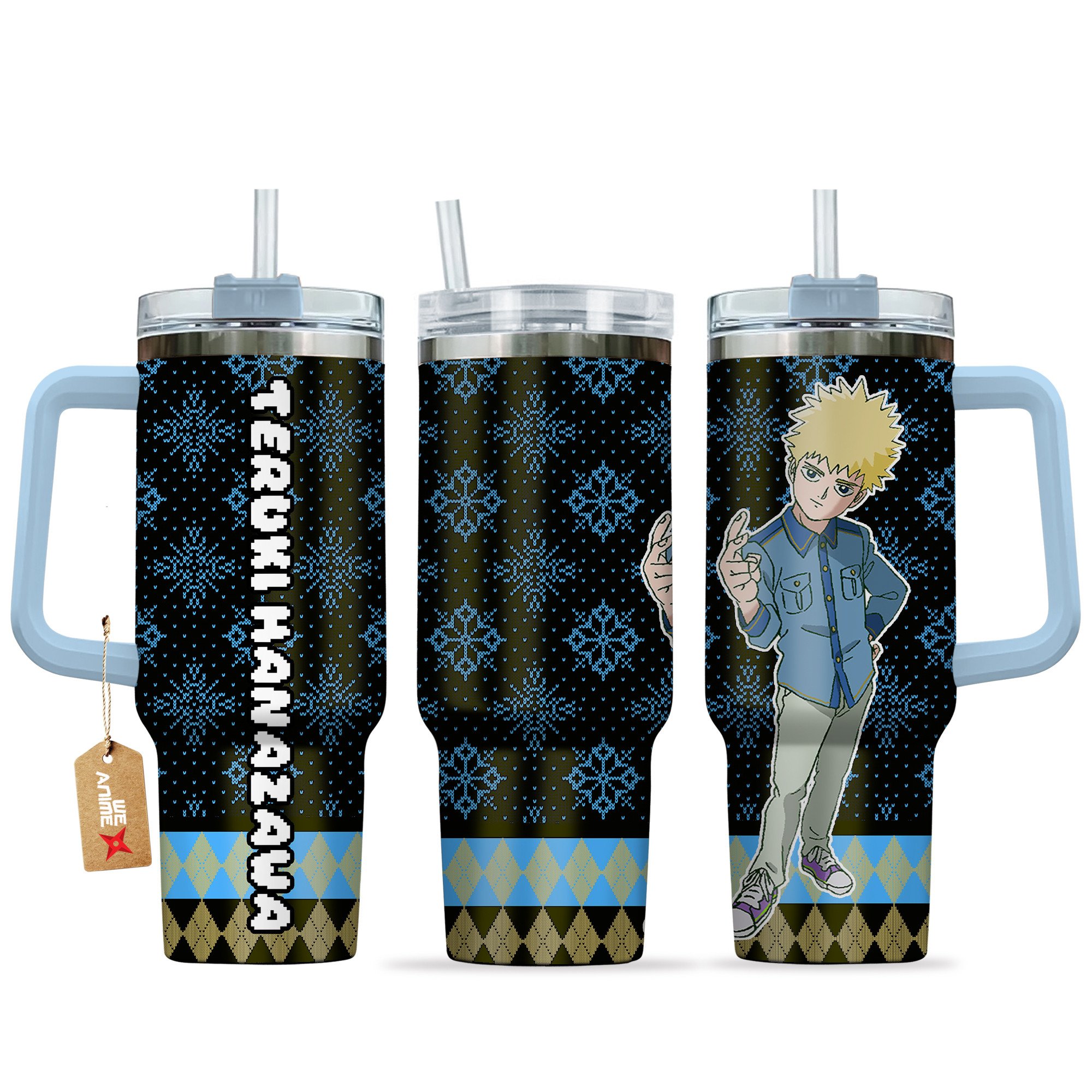 Teruki Mob Psycho 100 Anime Custom Stanley Quencher 40oz Stainless Steel Tumbler With Handle