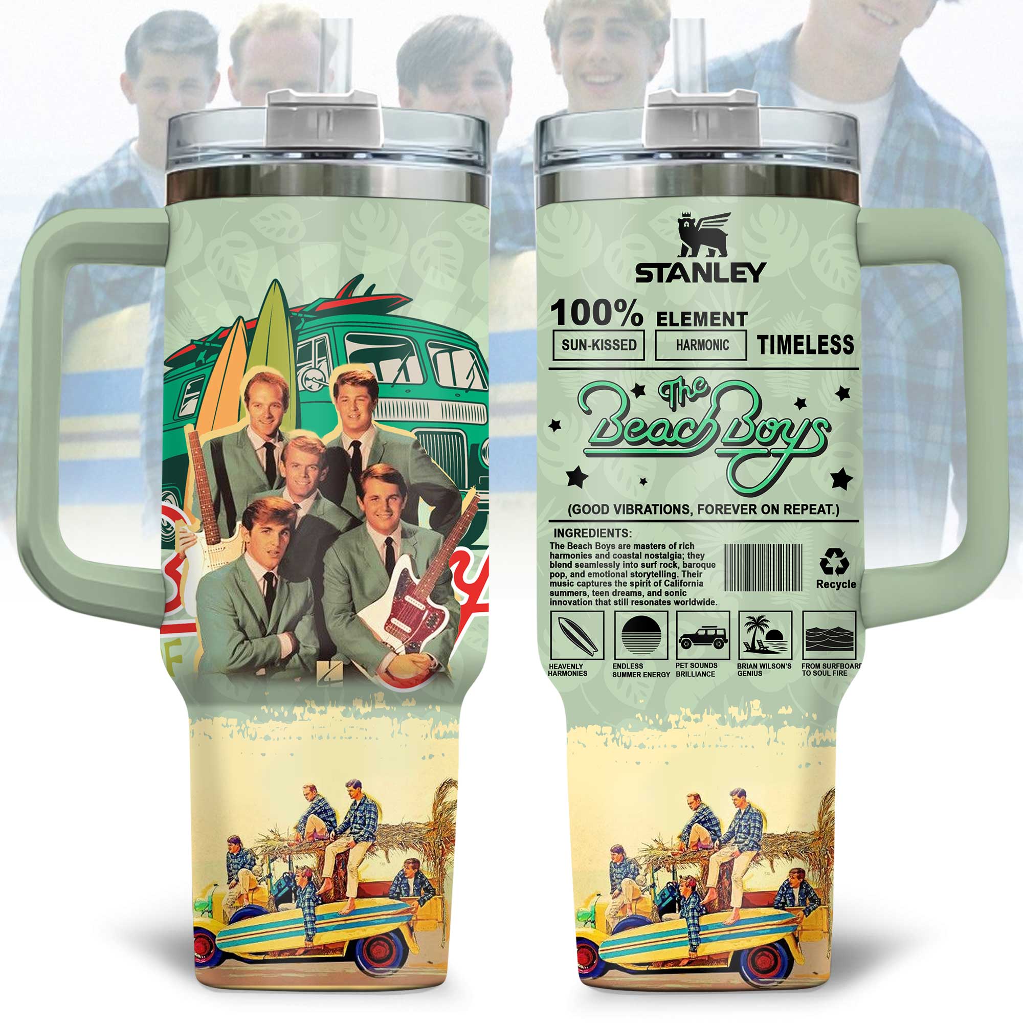 The Beach Boys Music Custom Stanley Quencher 40oz Stainless Steel Tumbler With Handle
