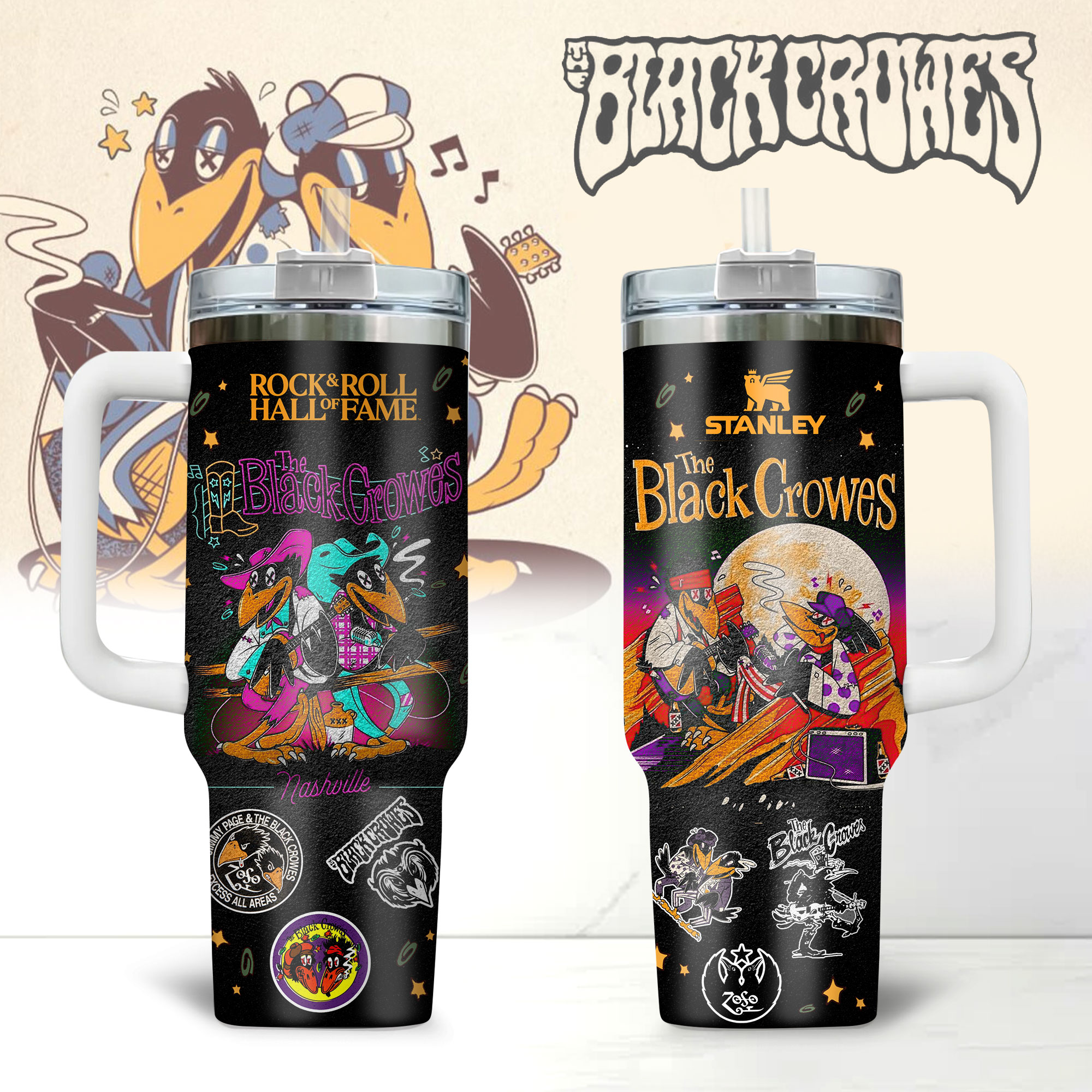 The Black Crowes Music Custom Stanley Quencher 40oz Stainless Steel Tumbler With Handle