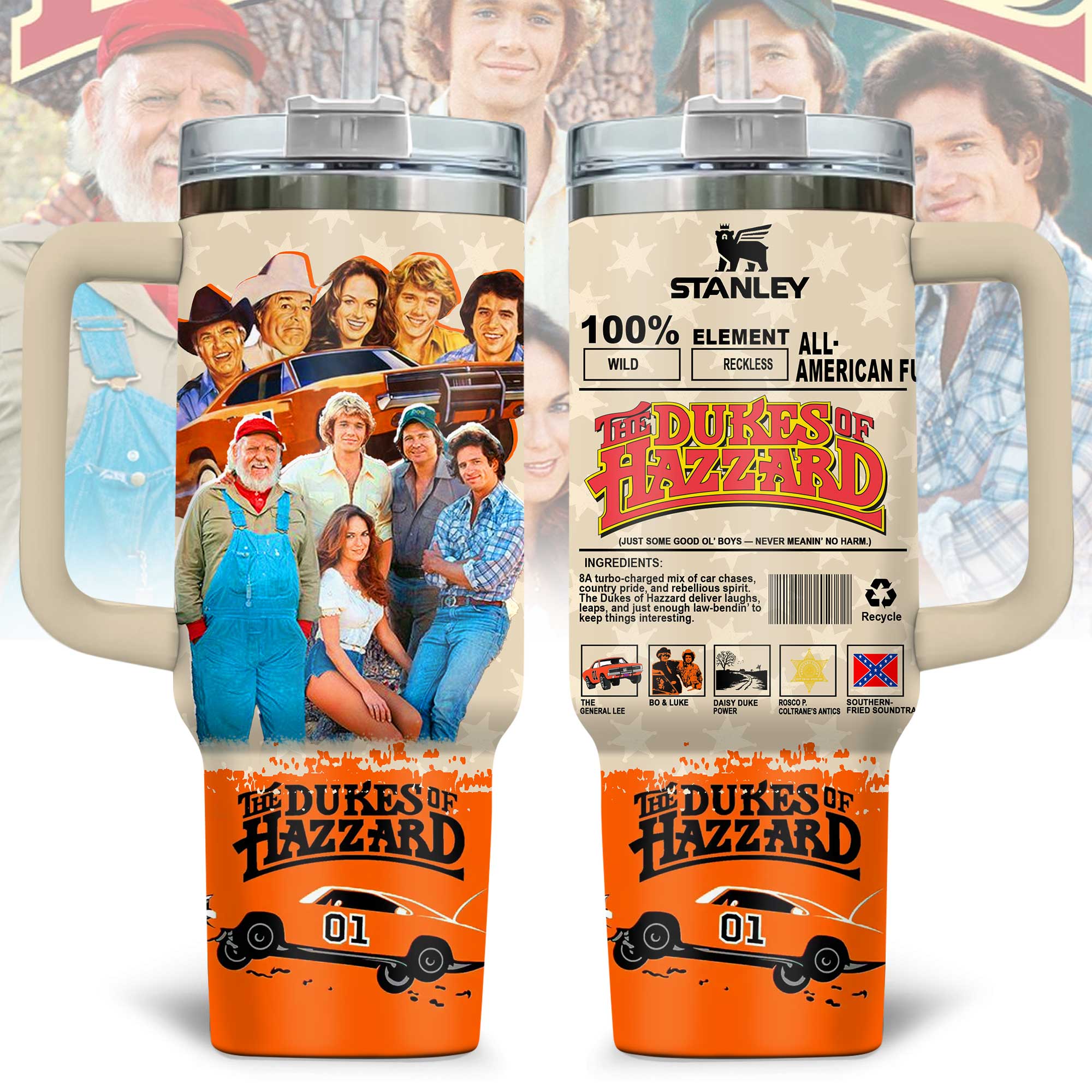 The Dukes of Hazzard Movies Custom Stanley Quencher 40oz Stainless Steel Tumbler With Handle