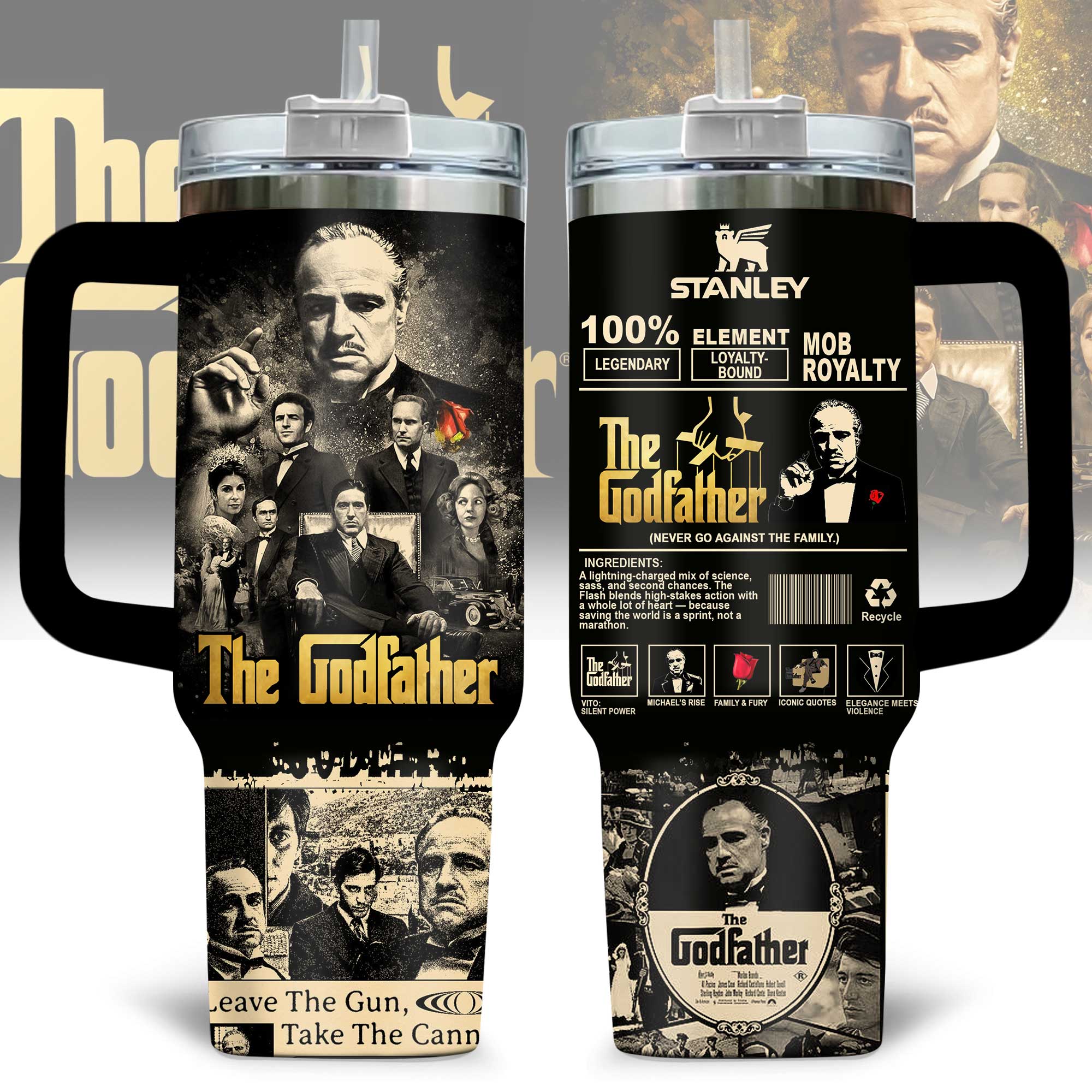 The Godfather Movies Custom Stanley Quencher 40oz Stainless Steel Tumbler With Handle