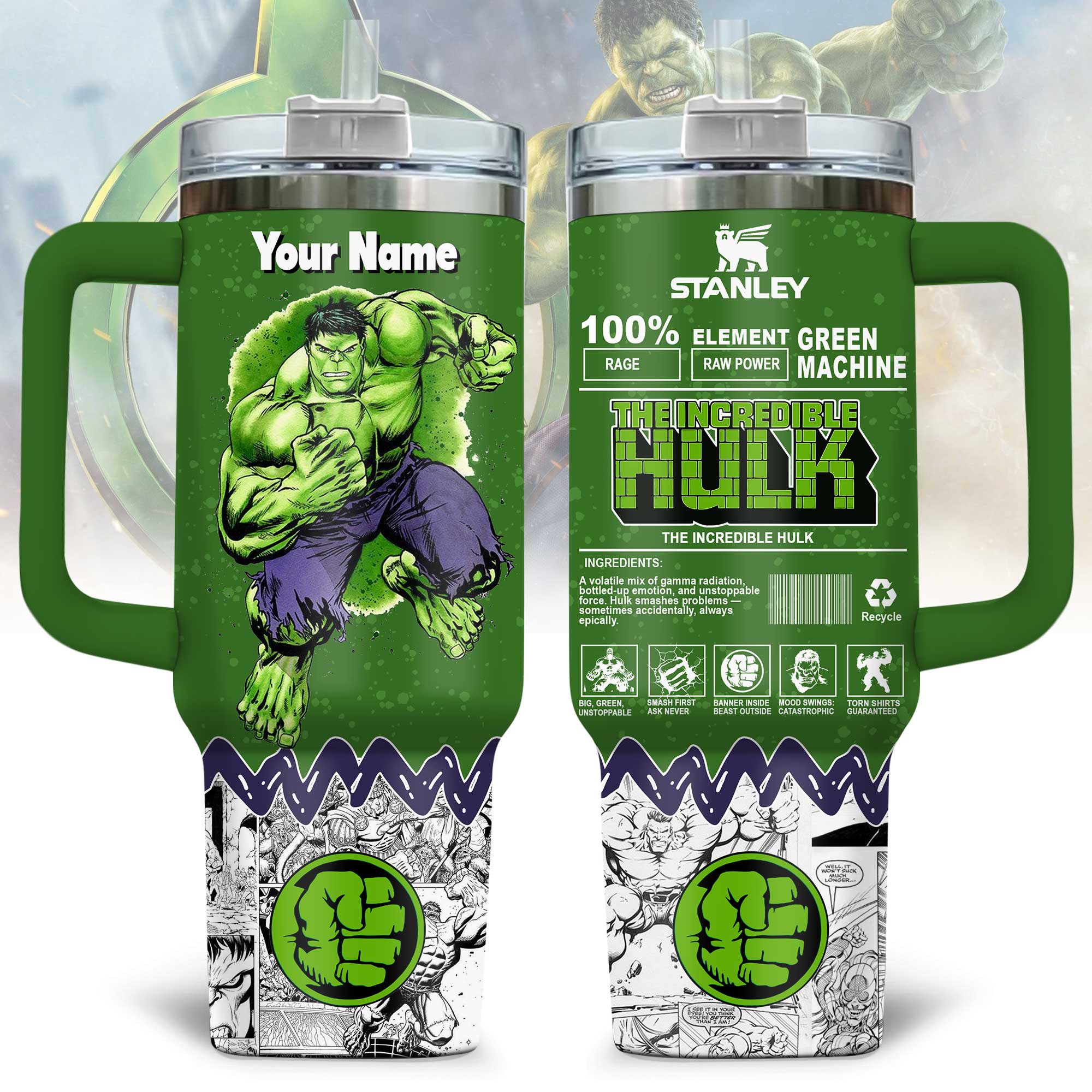 The Incredible Hulk Movies Custom Stanley Quencher 40oz Stainless Steel Tumbler With Handle