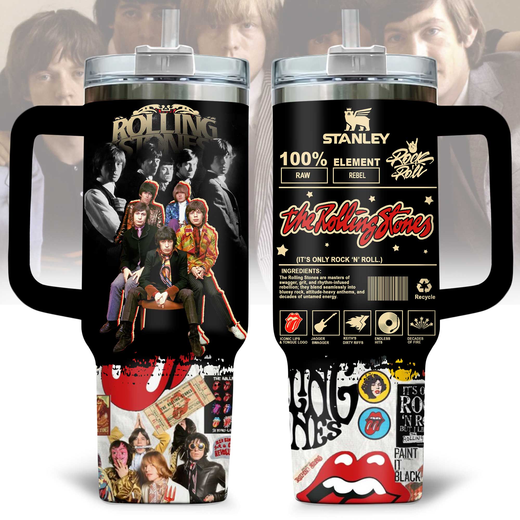 The Rolling Stones Music Custom Stanley Quencher 40oz Stainless Steel Tumbler With Handle