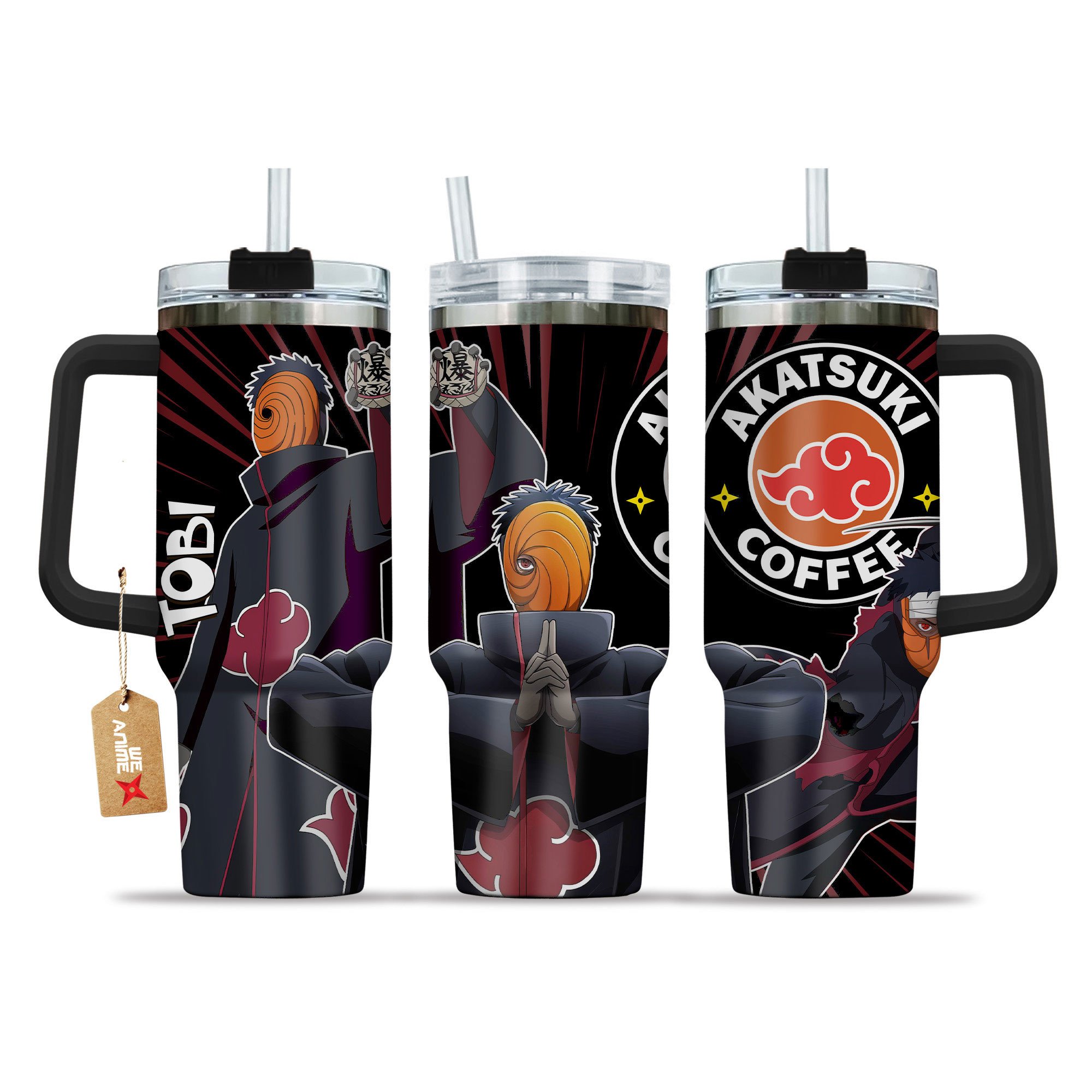 Tobi Naruto Anime Custom Stanley Quencher 40oz Stainless Steel Tumbler With Handle