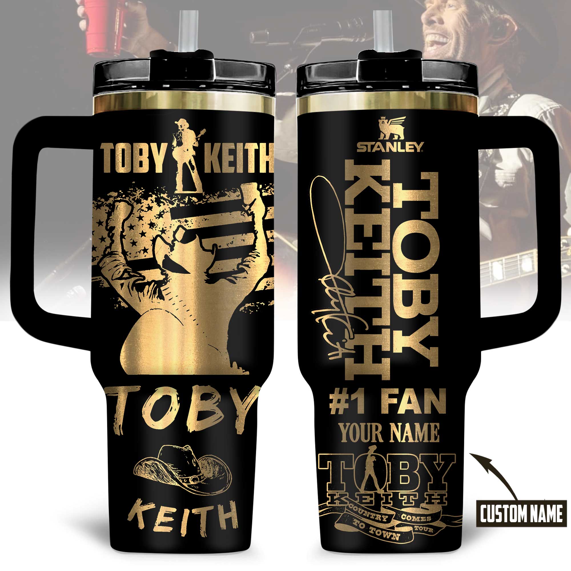 Toby Keith Music Custom Stanley Quencher 40oz Stainless Steel Tumbler With Handle