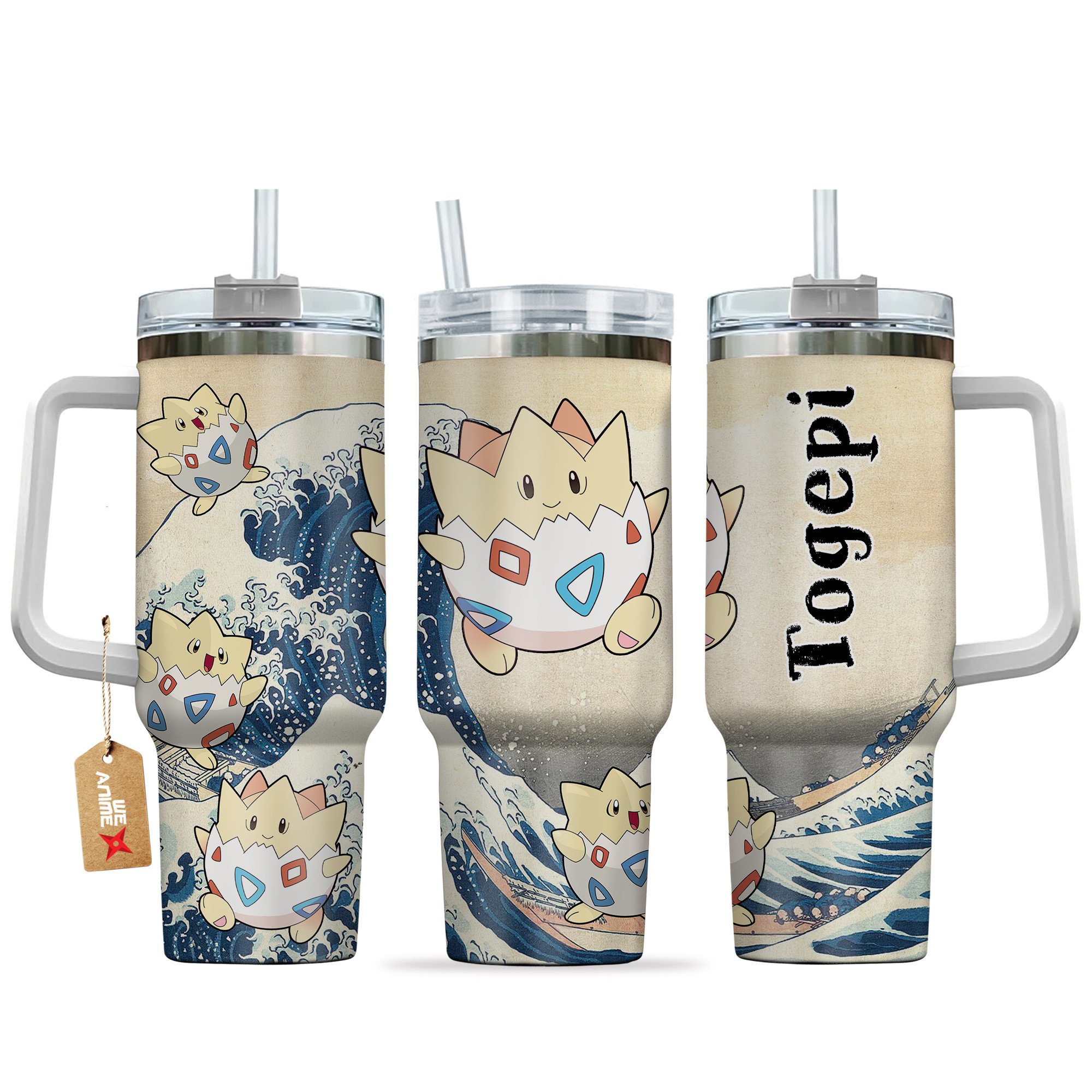 Togepi Pokemon Anime Custom Stanley Quencher 40oz Stainless Steel Tumbler With Handle