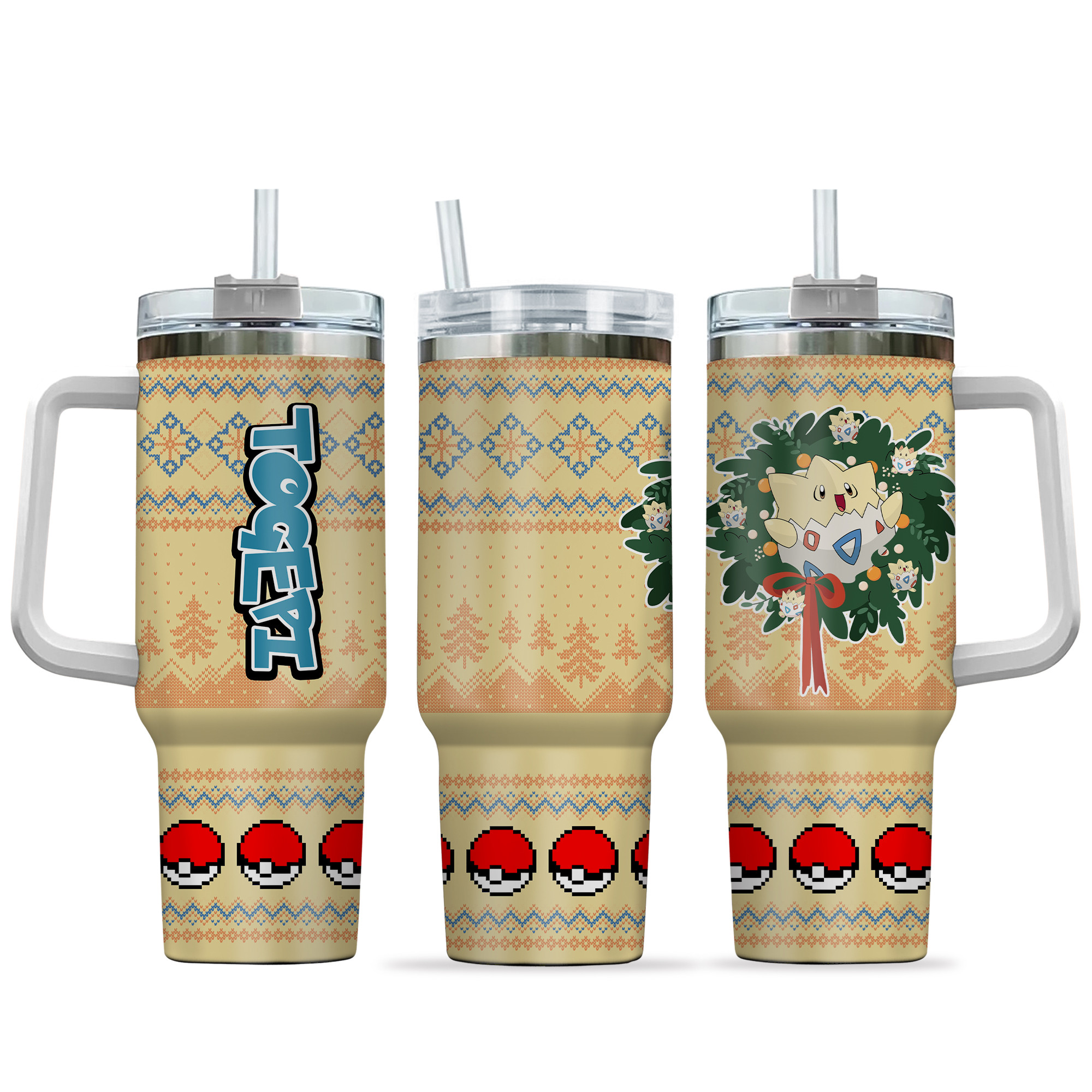 Togepi Pokemon Anime Custom Stanley Quencher 40oz Stainless Steel Tumbler With Handle