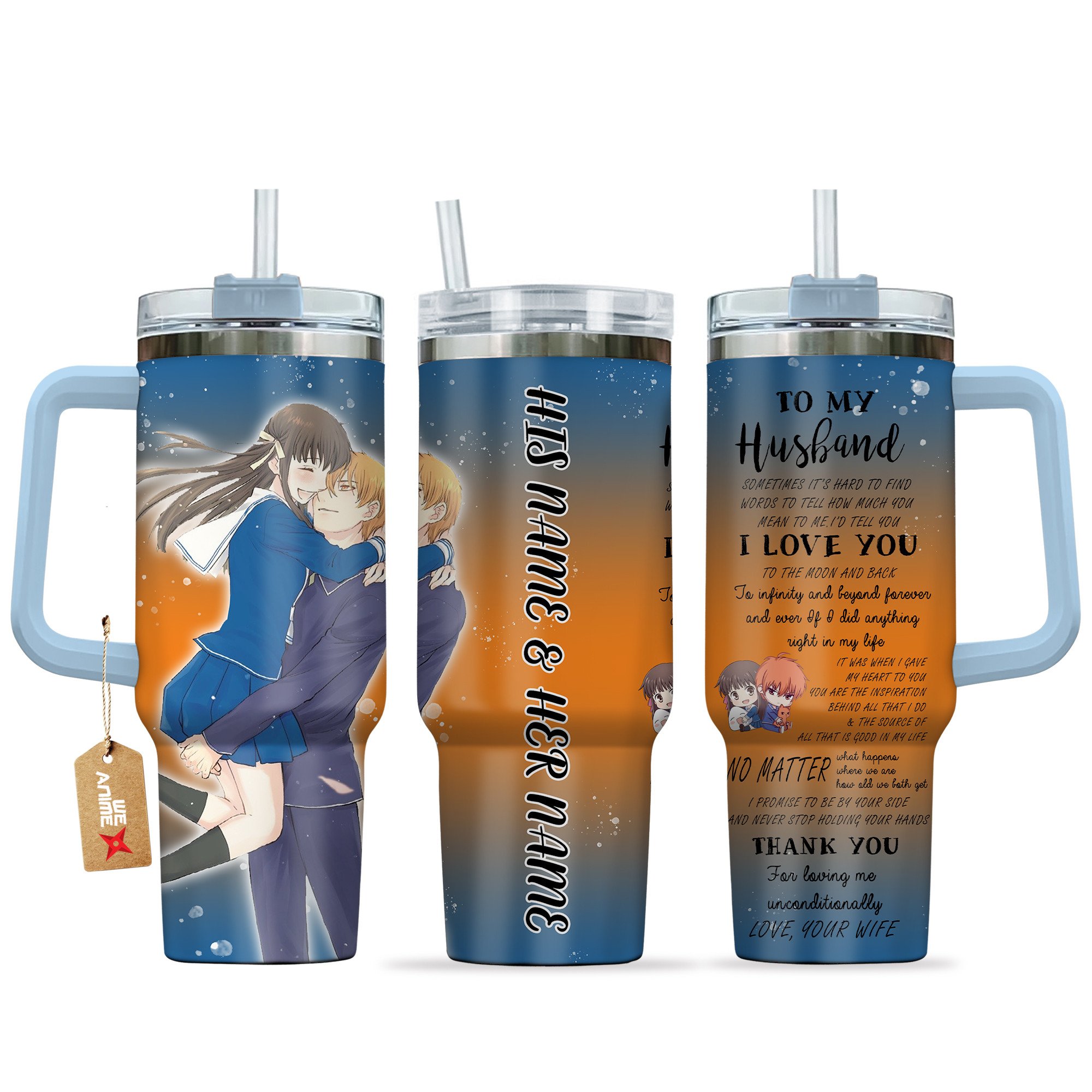 Tohru Honda & Kyo Sohma Fruits Basket Anime Valentine Custom Stanley Quencher 40oz Stainless Steel Tumbler With Handle