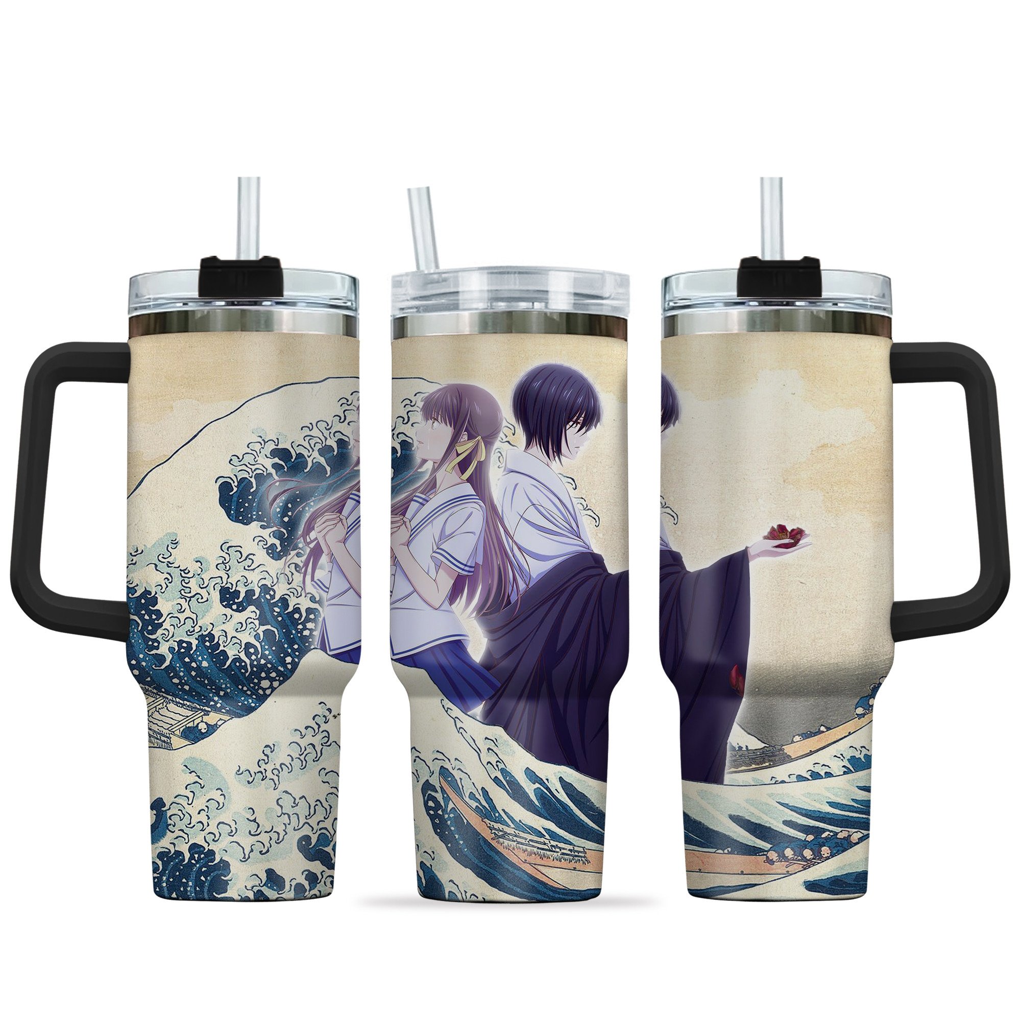 Tohru x Akito Anime Custom Stanley Quencher 40oz Stainless Steel Tumbler With Handle