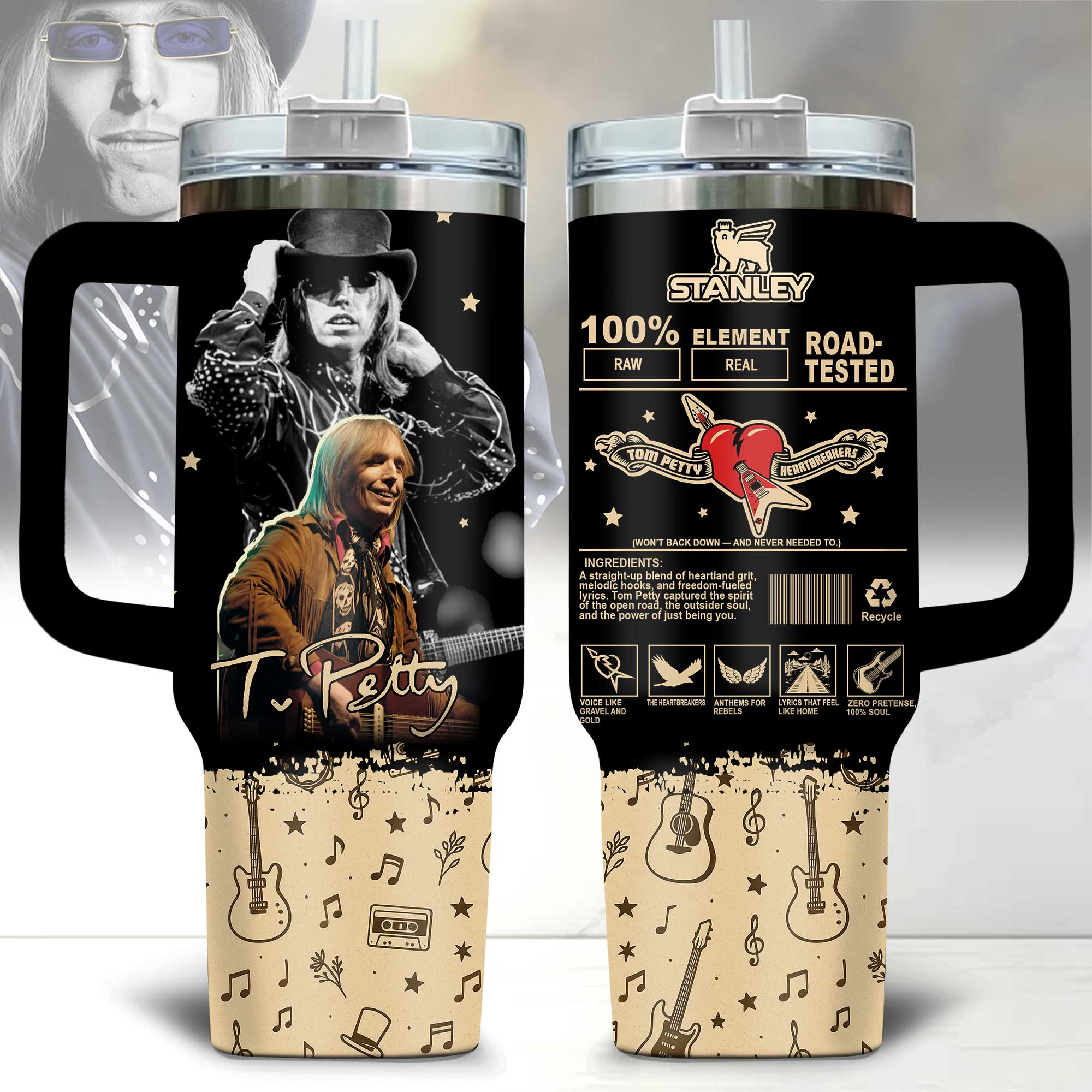 Tom Petty Music Custom Stanley Quencher 40oz Stainless Steel Tumbler With Handle