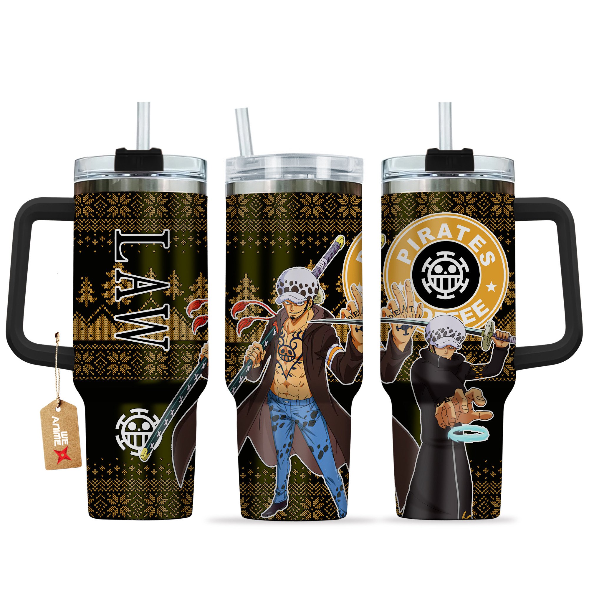 Trafalgar D. Law One Piece Anime Custom Stanley Quencher 40oz Stainless Steel Tumbler With Handle