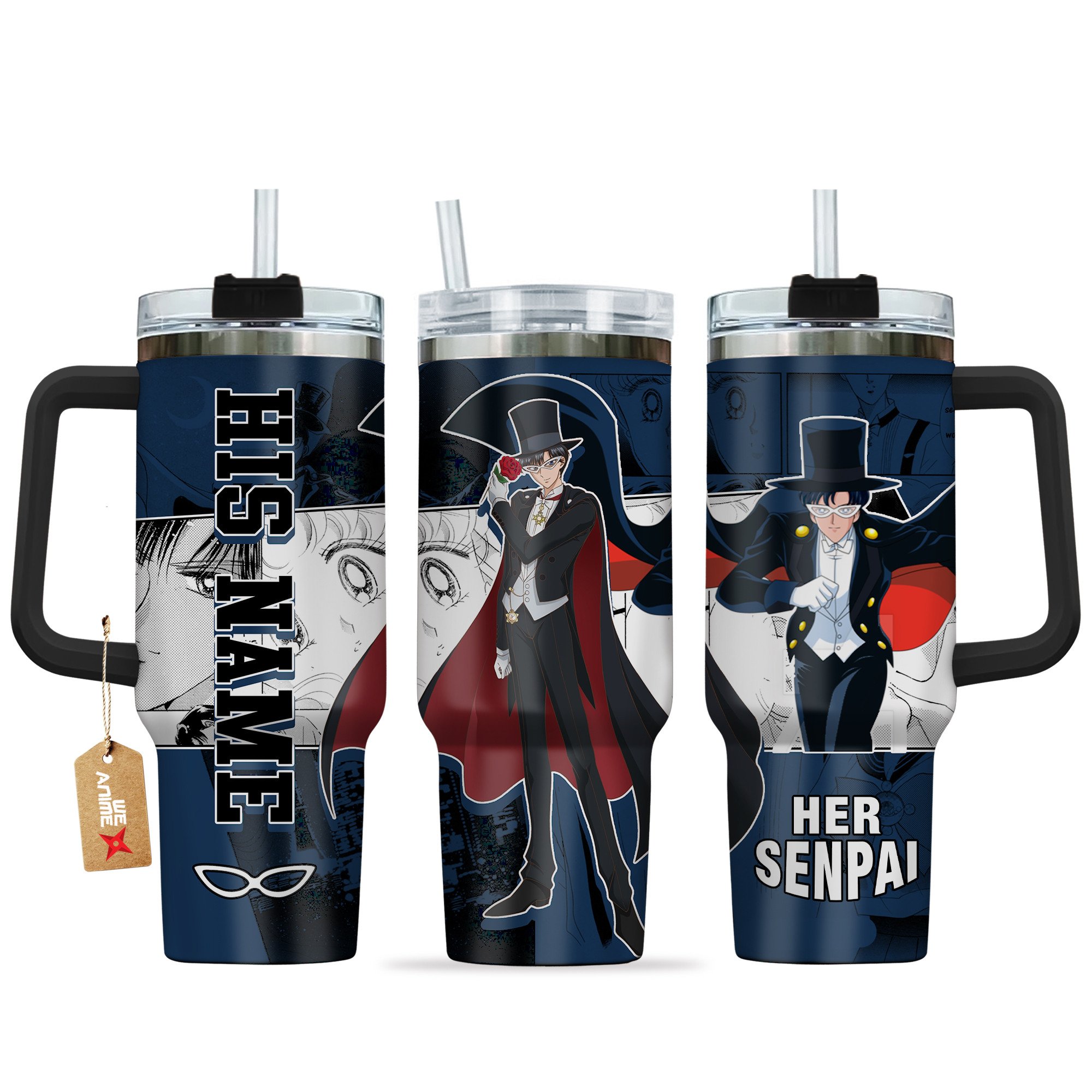 Tuxedo Mask Sailor Moon Anime Custom Stanley Quencher 40oz Stainless Steel Tumbler With Handle