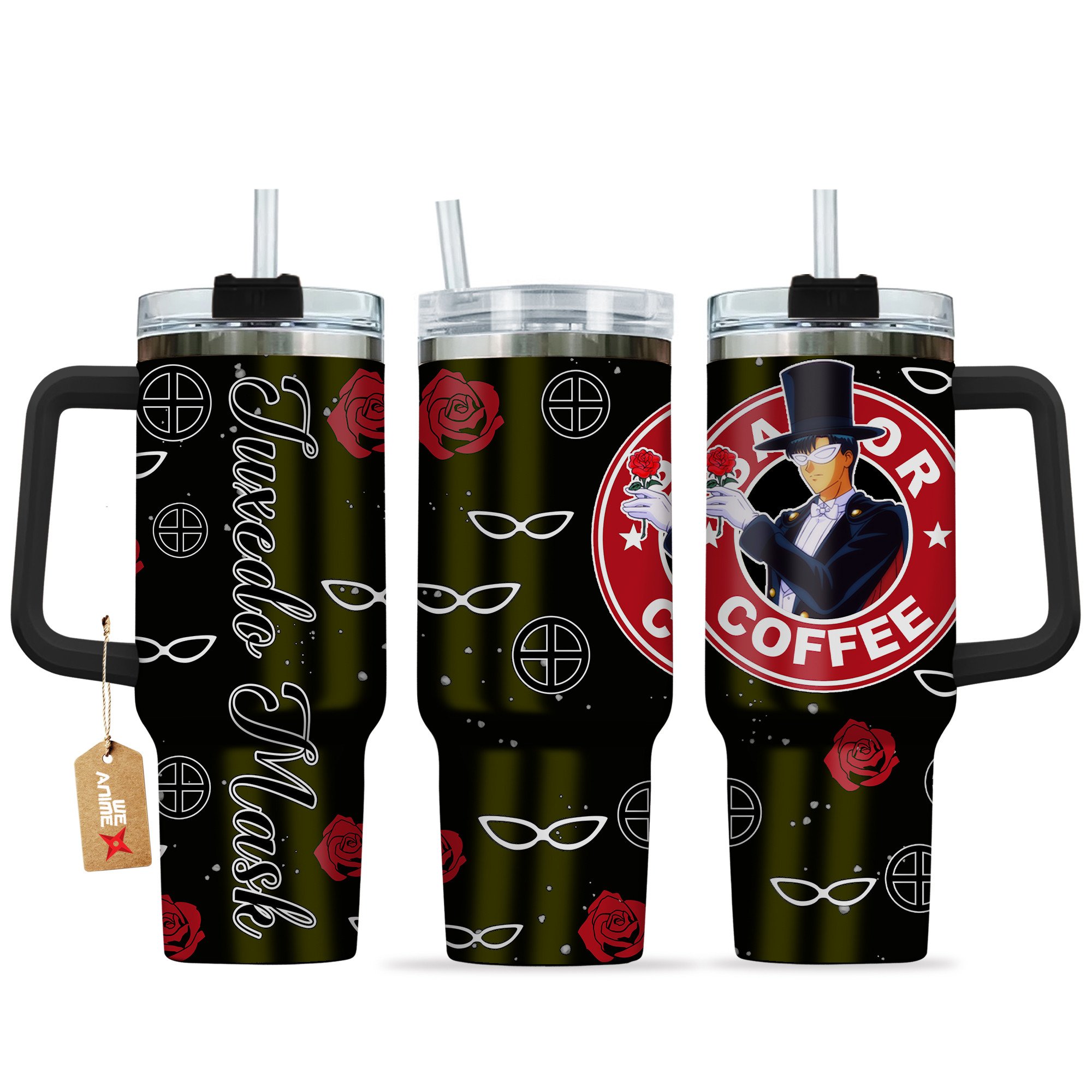 Tuxedo Mask Sailor Moon Anime Custom Stanley Quencher 40oz Stainless Steel Tumbler With Handle