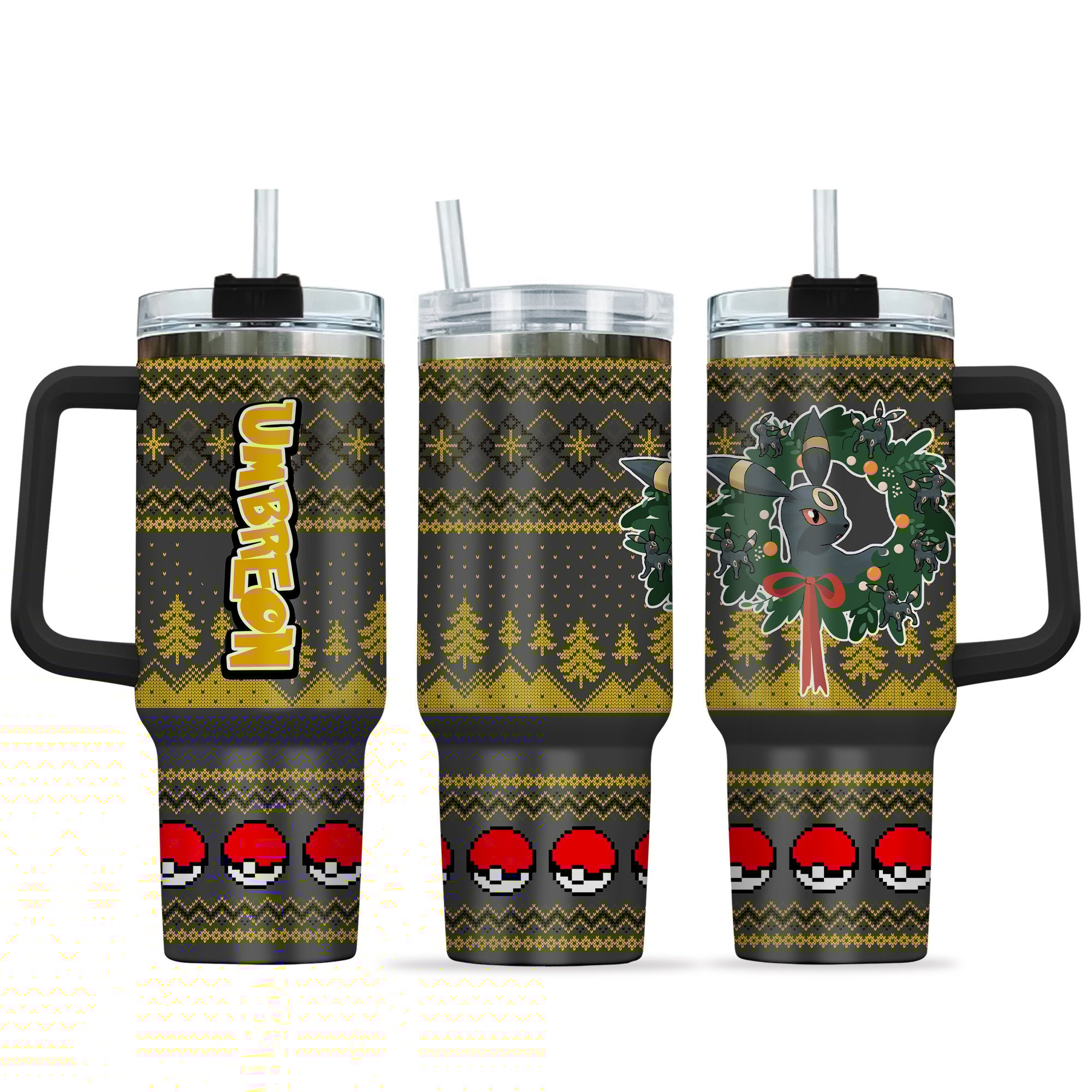 Umbreon Pokemon Anime Custom Stanley Quencher 40oz Stainless Steel Tumbler With Handle
