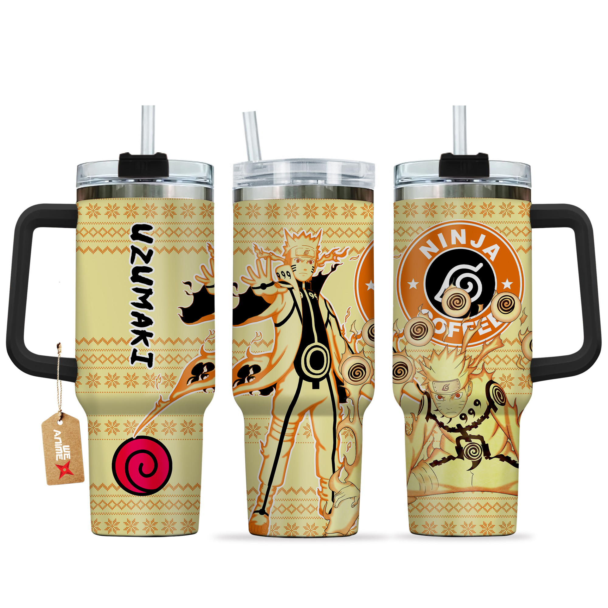 Uzumaki Bijuu Mode Naruto Anime Custom Stanley Quencher 40oz Stainless Steel Tumbler With Handle