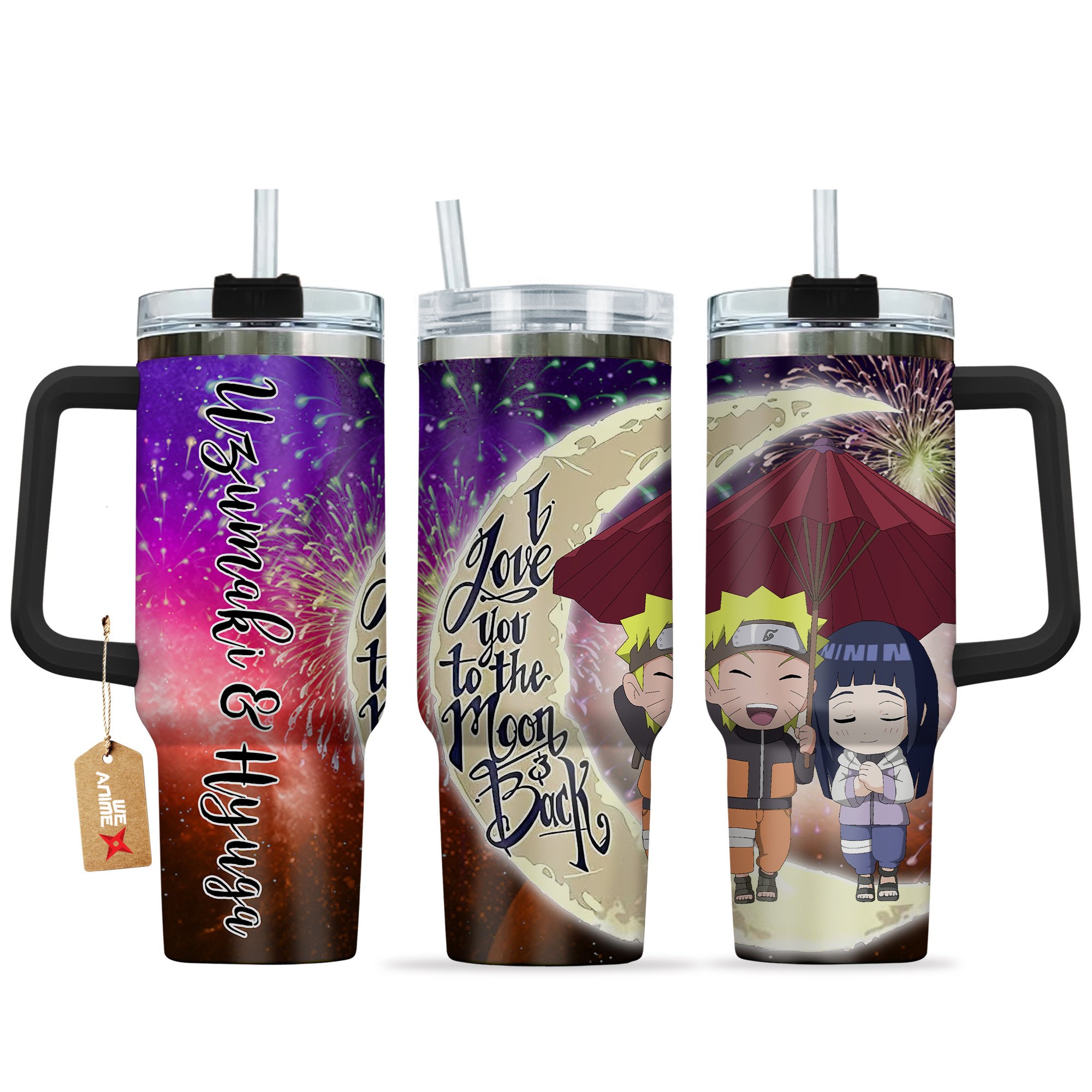 Uzumaki & Hinata Hyuga Naruto Anime Valentine Custom Stanley Quencher 40oz Stainless Steel Tumbler With Handle