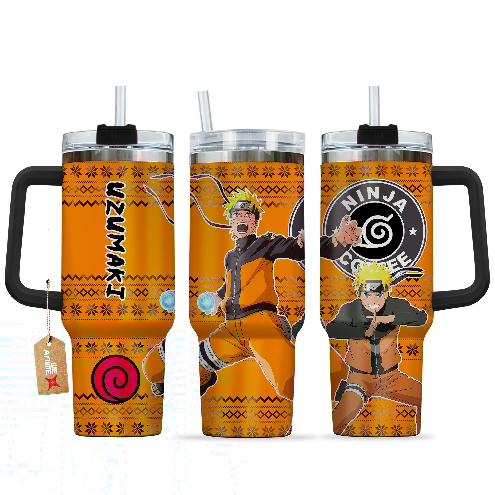 Uzumaki Naruto Anime Custom Stanley Quencher 40oz Stainless Steel Tumbler With Handle