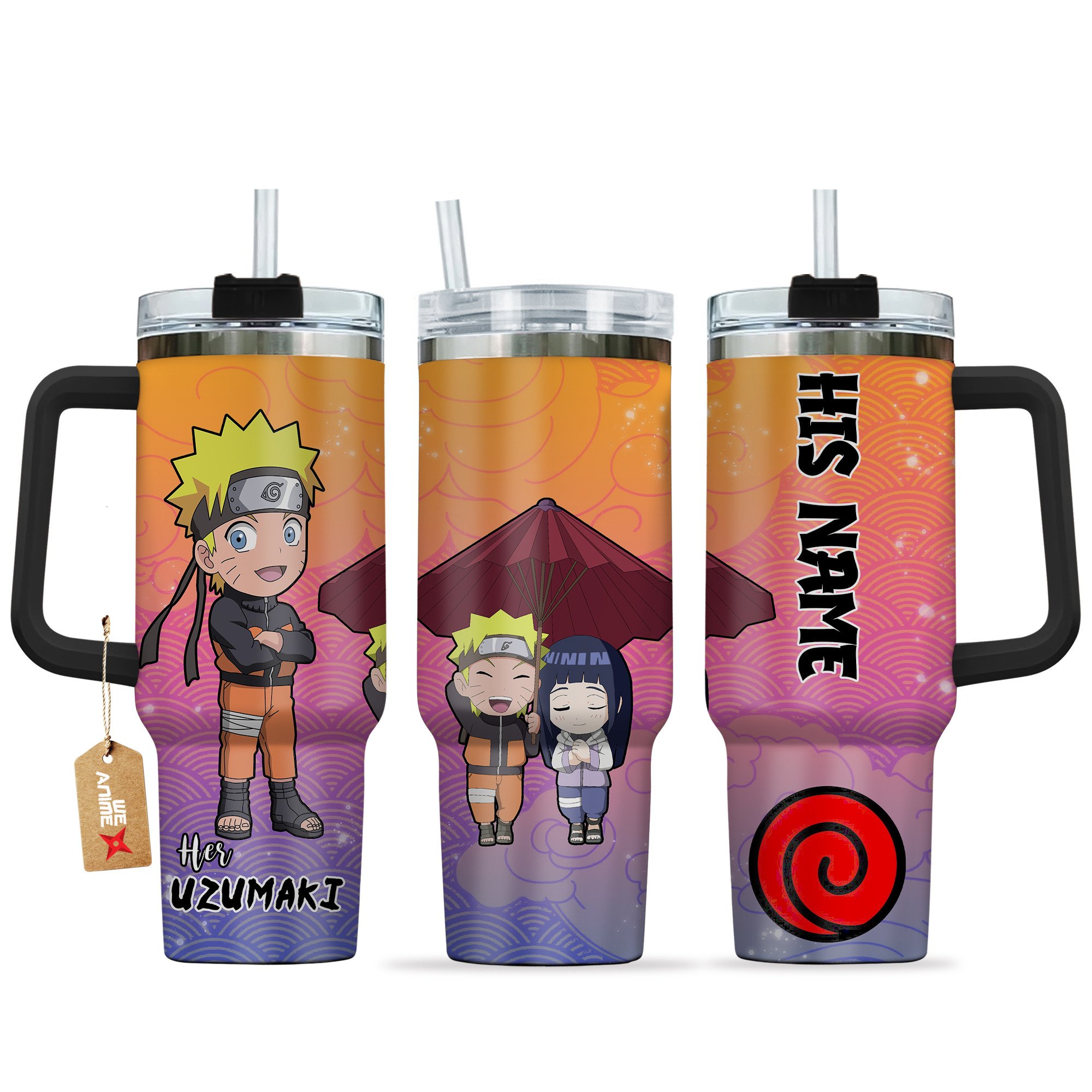 Uzumaki Naruto Anime Valentine Custom Stanley Quencher 40oz Stainless Steel Tumbler With Handle