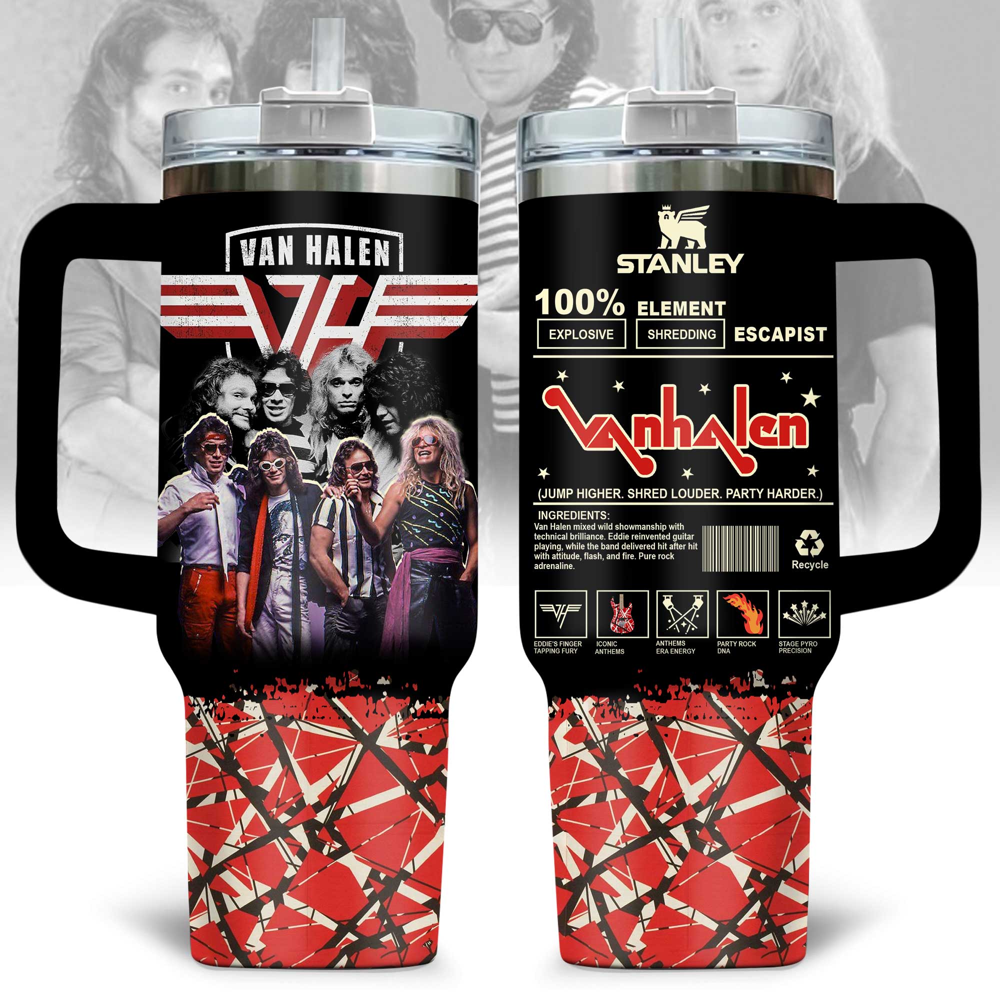 Van Halen Music Custom Stanley Quencher 40oz Stainless Steel Tumbler With Handle