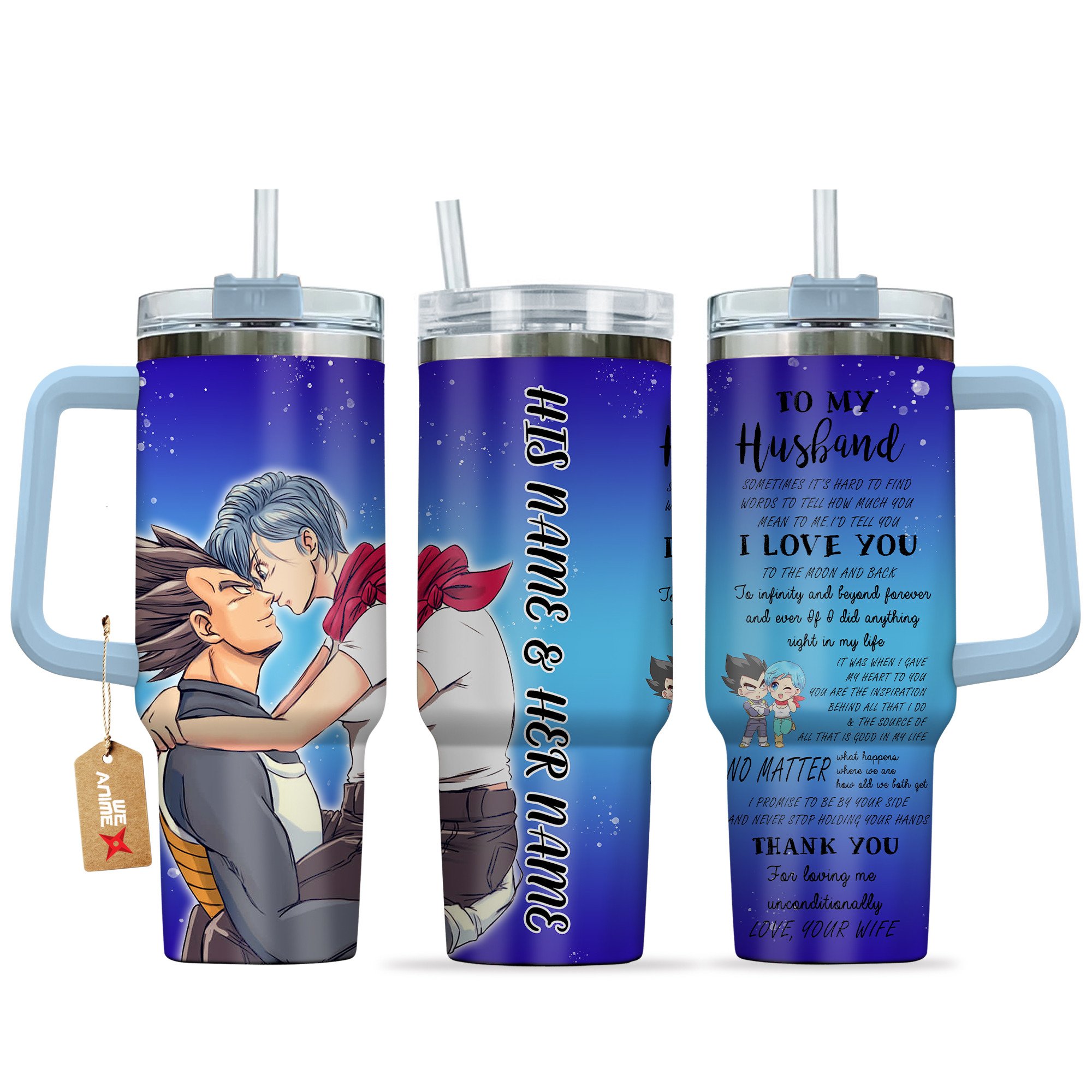 Vegeta & Bulma Dragon Ball Anime Valentine Custom Stanley Quencher 40oz Stainless Steel Tumbler With Handle