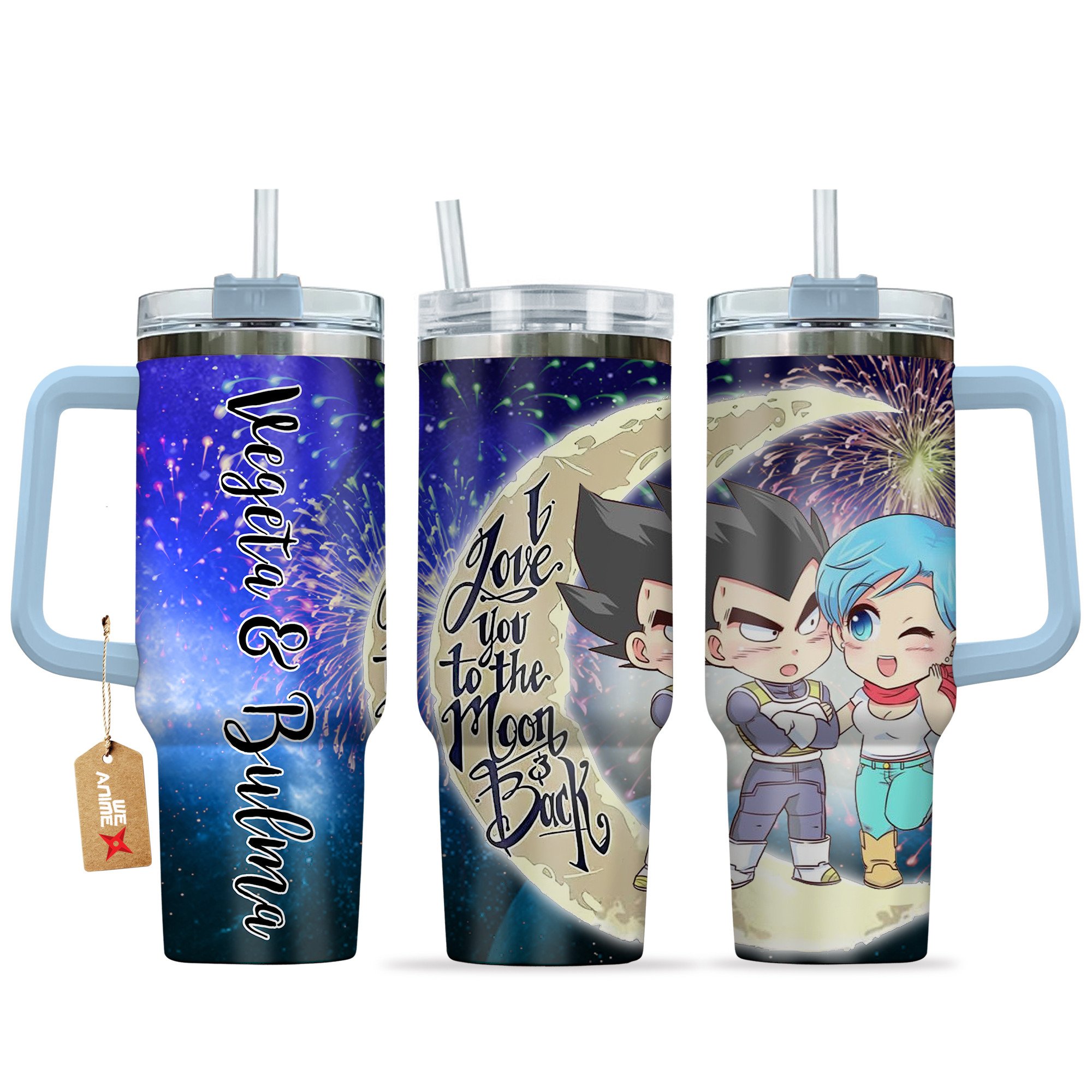 Vegeta & Bulma Dragon Ball Anime Valentine Custom Stanley Quencher 40oz Stainless Steel Tumbler With Handle