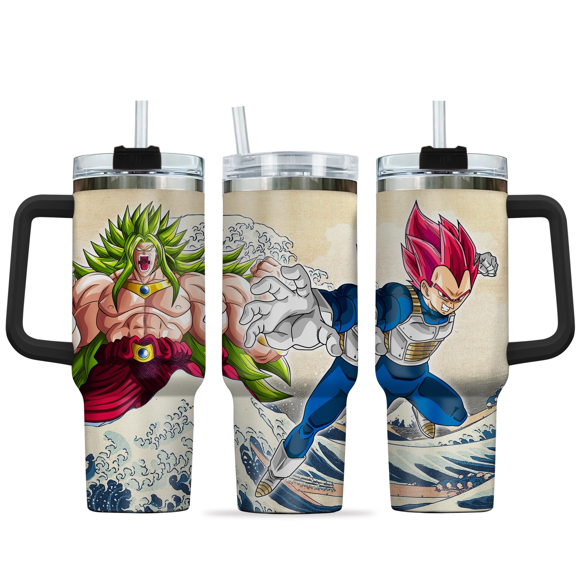 Vegeta God x Broly Wrath Dragon Ball Anime Custom Stanley Quencher 40oz Stainless Steel Tumbler With Handle