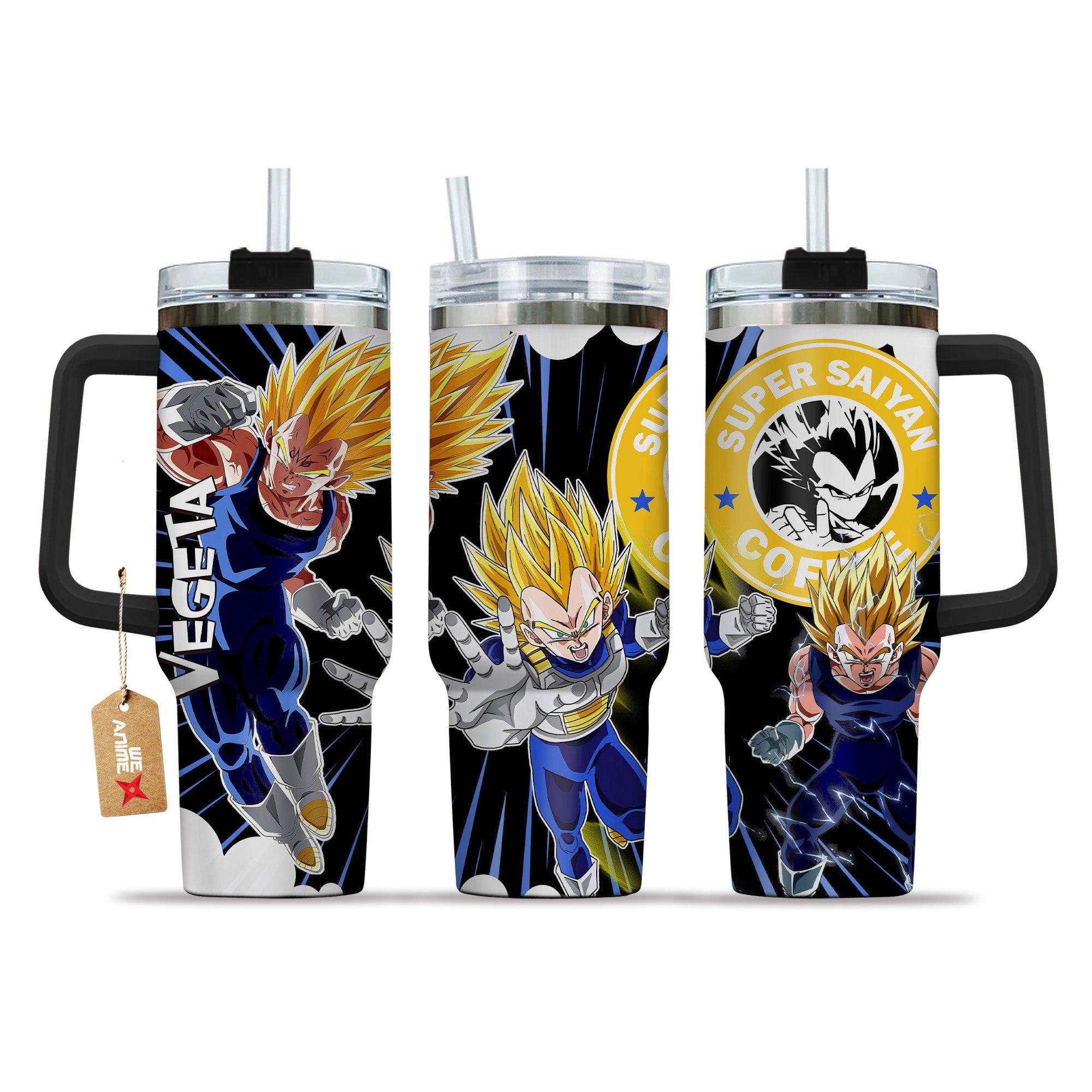 Vegeta Super Saiyan 2 Dragon Ball Z Anime Custom Stanley Quencher 40oz Stainless Steel Tumbler With Handle