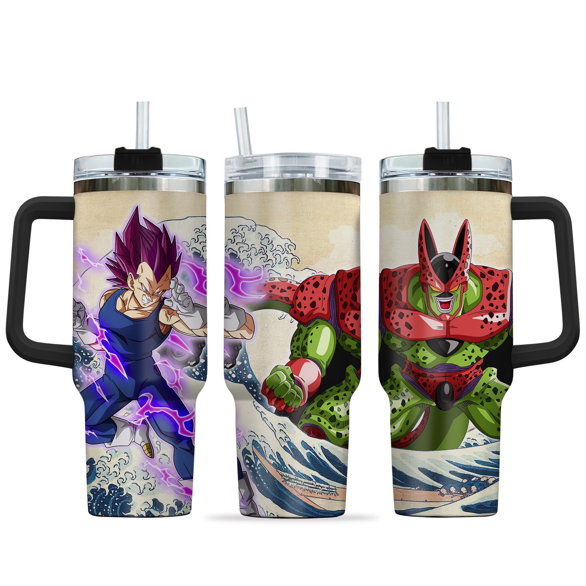 Vegeta x Cell Max Dragon Ball Anime Custom Stanley Quencher 40oz Stainless Steel Tumbler With Handle