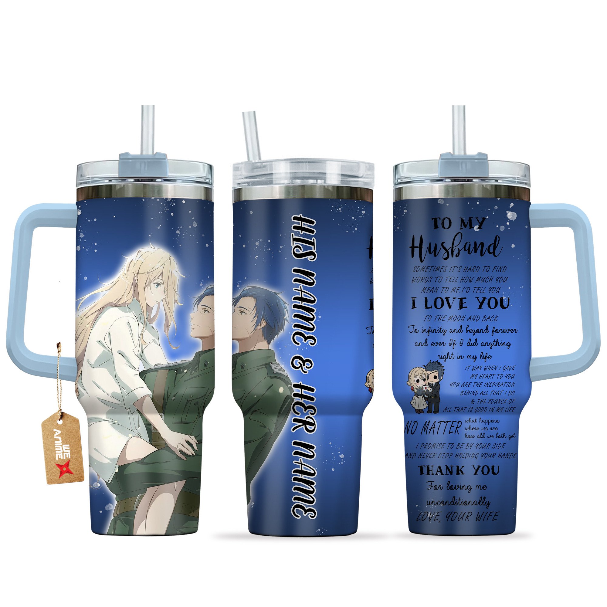 Violet & Gilbert Violet Evergarden Anime Valentine Custom Stanley Quencher 40oz Stainless Steel Tumbler With Handle