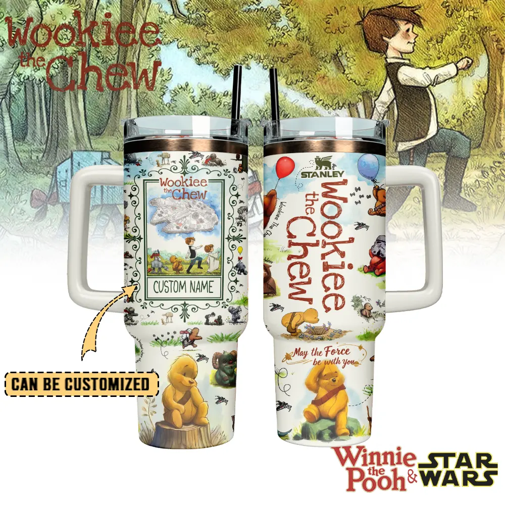 Winnie The Pooh x Star Wars Cartoon Custom Stanley Quencher 40oz Stainless Steel Tumbler With Handle