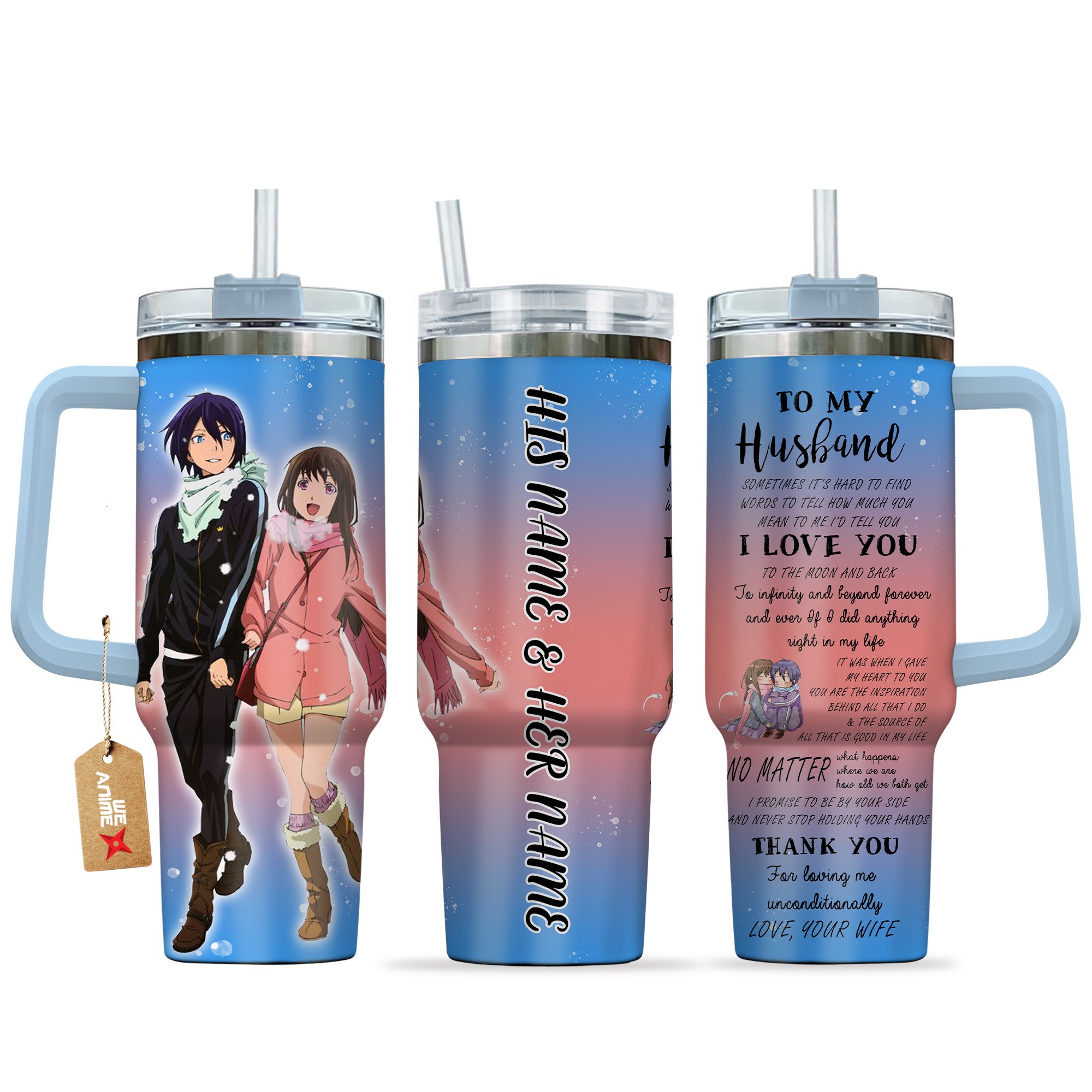 Yato & Hiyori Noragami Anime Valentine Custom Stanley Quencher 40oz Stainless Steel Tumbler With Handle