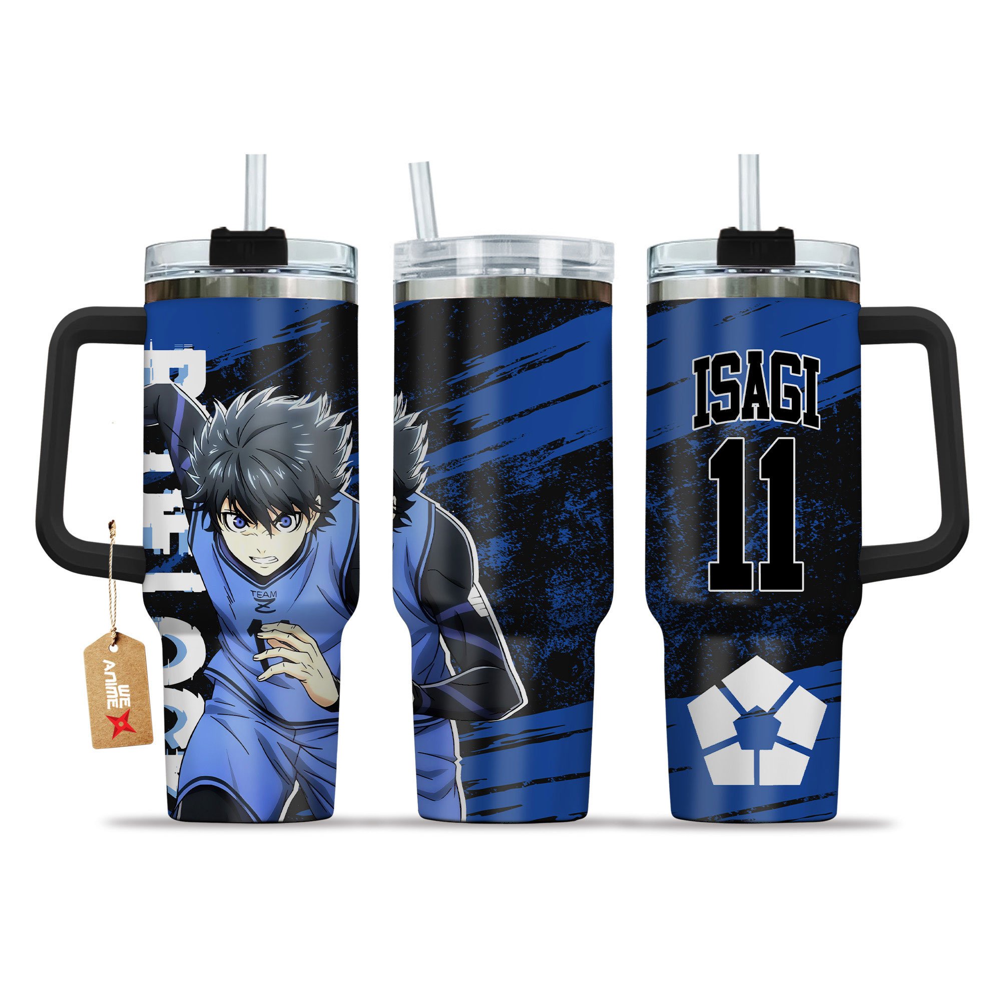 Yoichi Isagi 11 Blue Lock Anime Custom Stanley Quencher 40oz Stainless Steel Tumbler With Handle