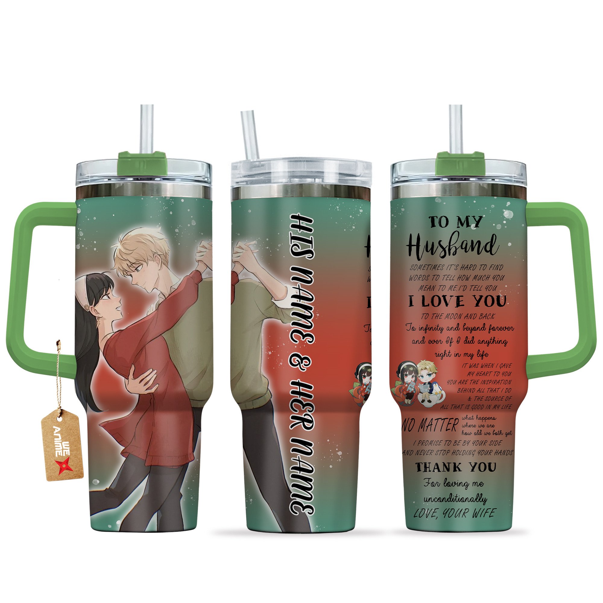 Yor Forger & Loid Spy x Family Anime Valentine Custom Stanley Quencher 40oz Stainless Steel Tumbler With Handle