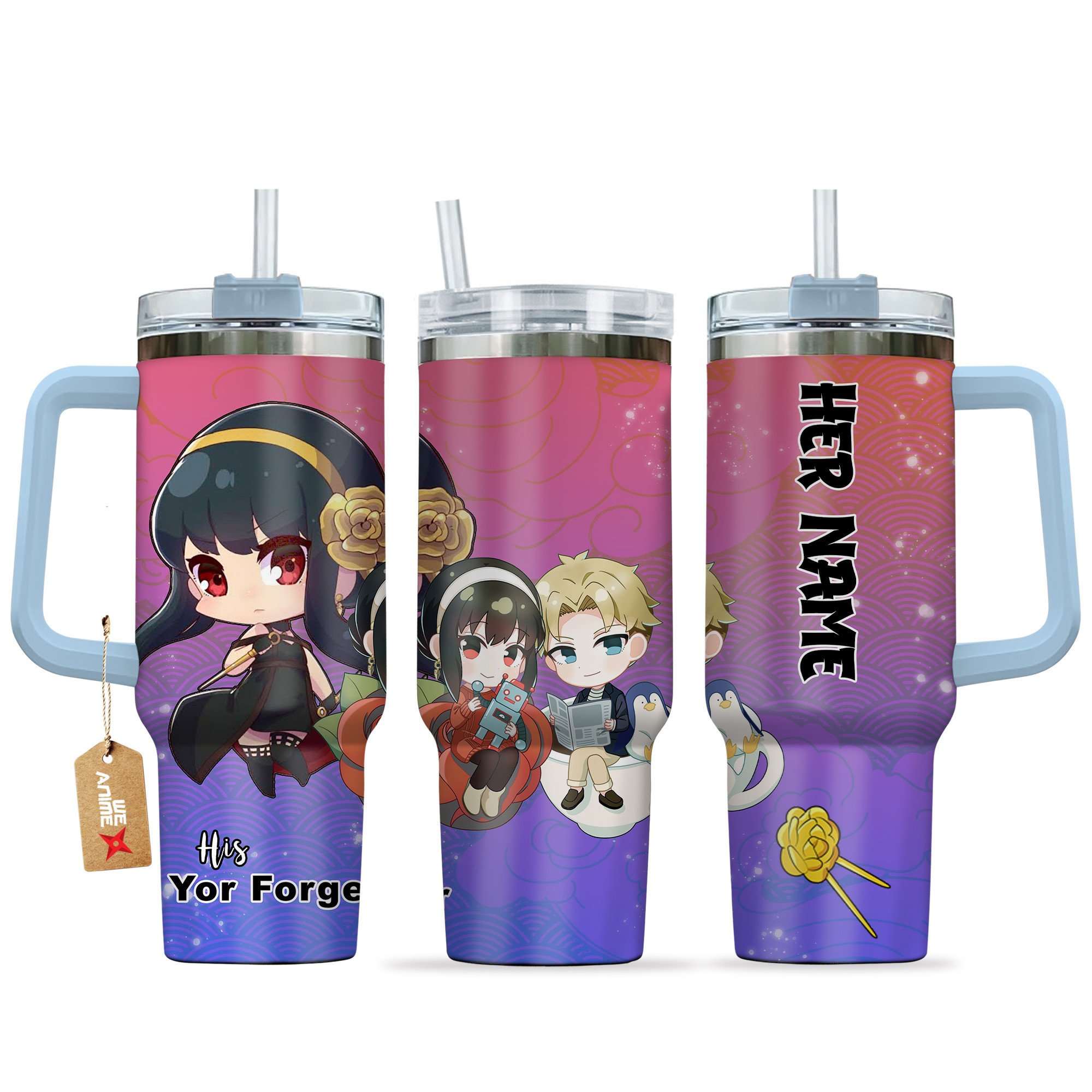 Yor Forger Spy x Family Anime Valentine Custom Stanley Quencher 40oz Stainless Steel Tumbler With Handle