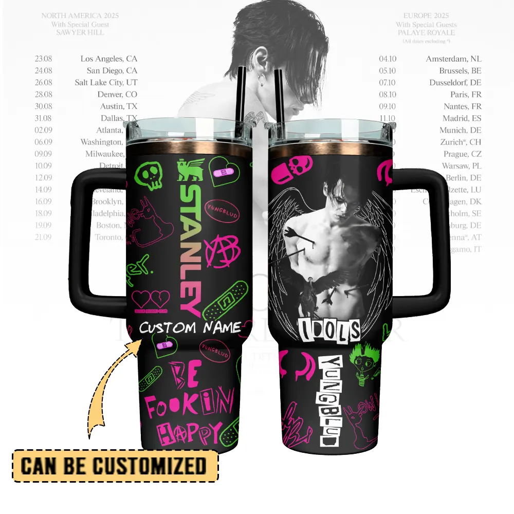 Yungblud Music Custom Stanley Quencher 40oz Stainless Steel Tumbler With Handle