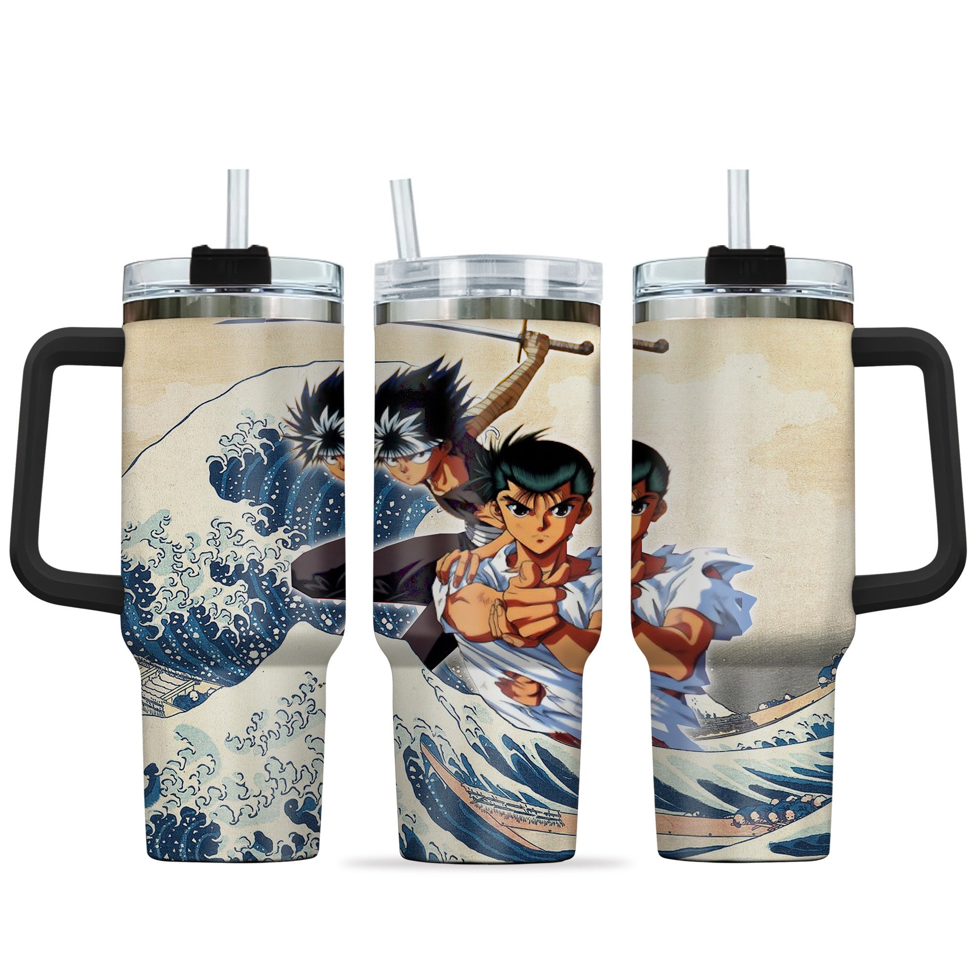 Yusuke x Hiei Anime Custom Stanley Quencher 40oz Stainless Steel Tumbler With Handle