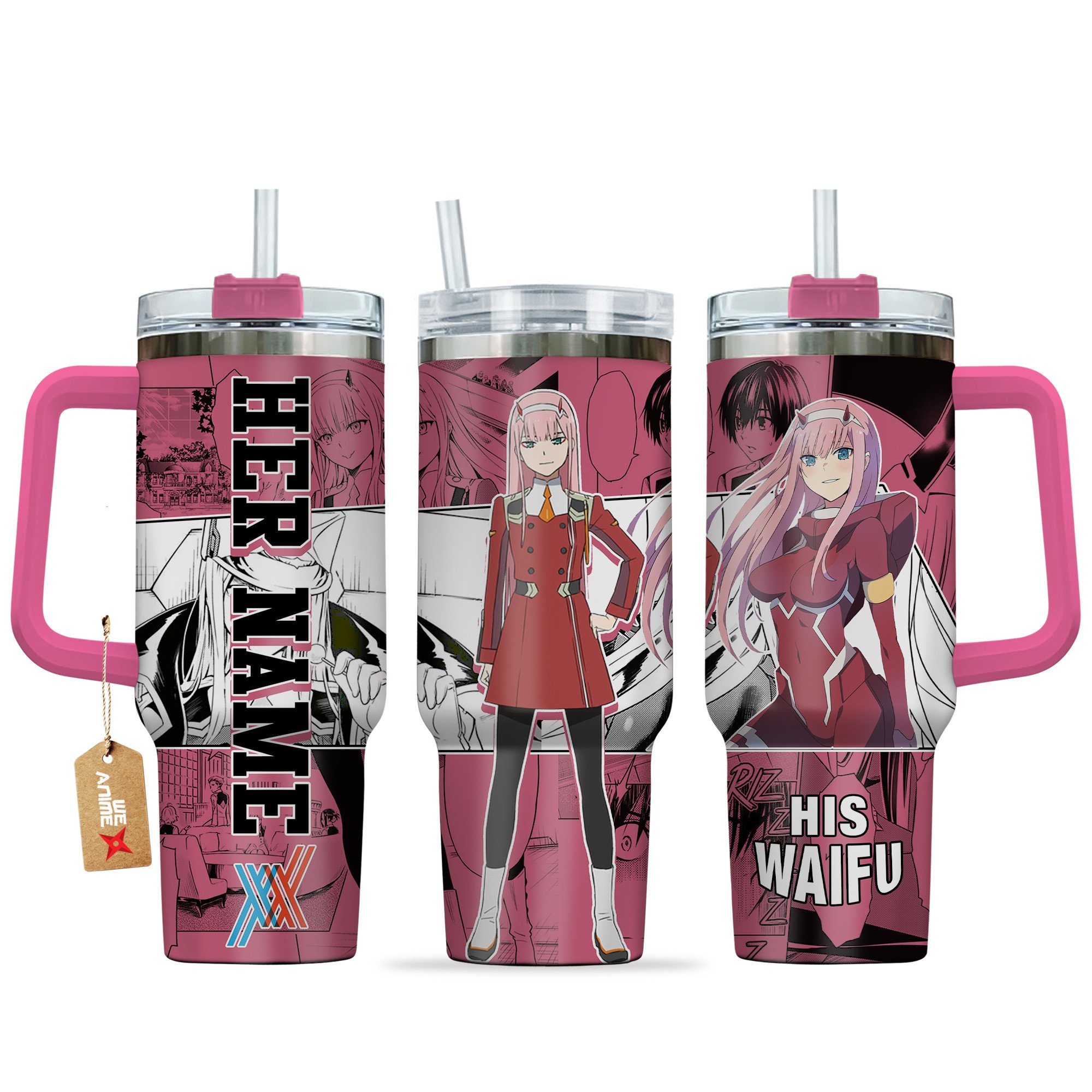 Zero Two Darling in the Franxx Anime Custom Stanley Quencher 40oz Stainless Steel Tumbler With Handle