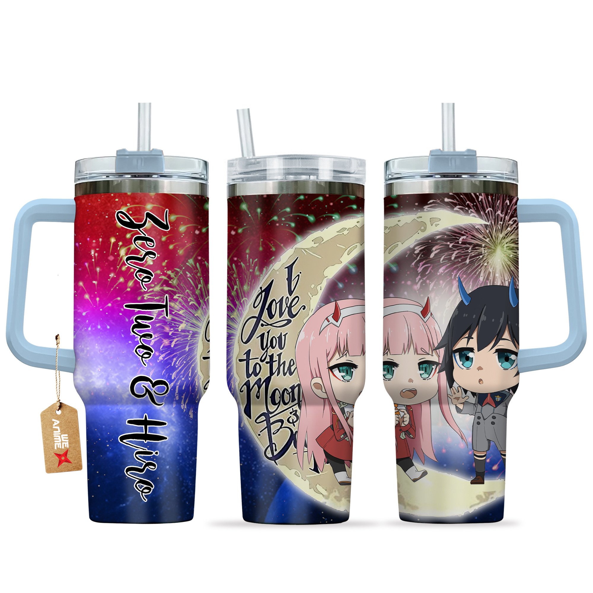 Zero Two & Hiro Darling In The Franxx Anime Valentine Custom Stanley Quencher 40oz Stainless Steel Tumbler With Handle