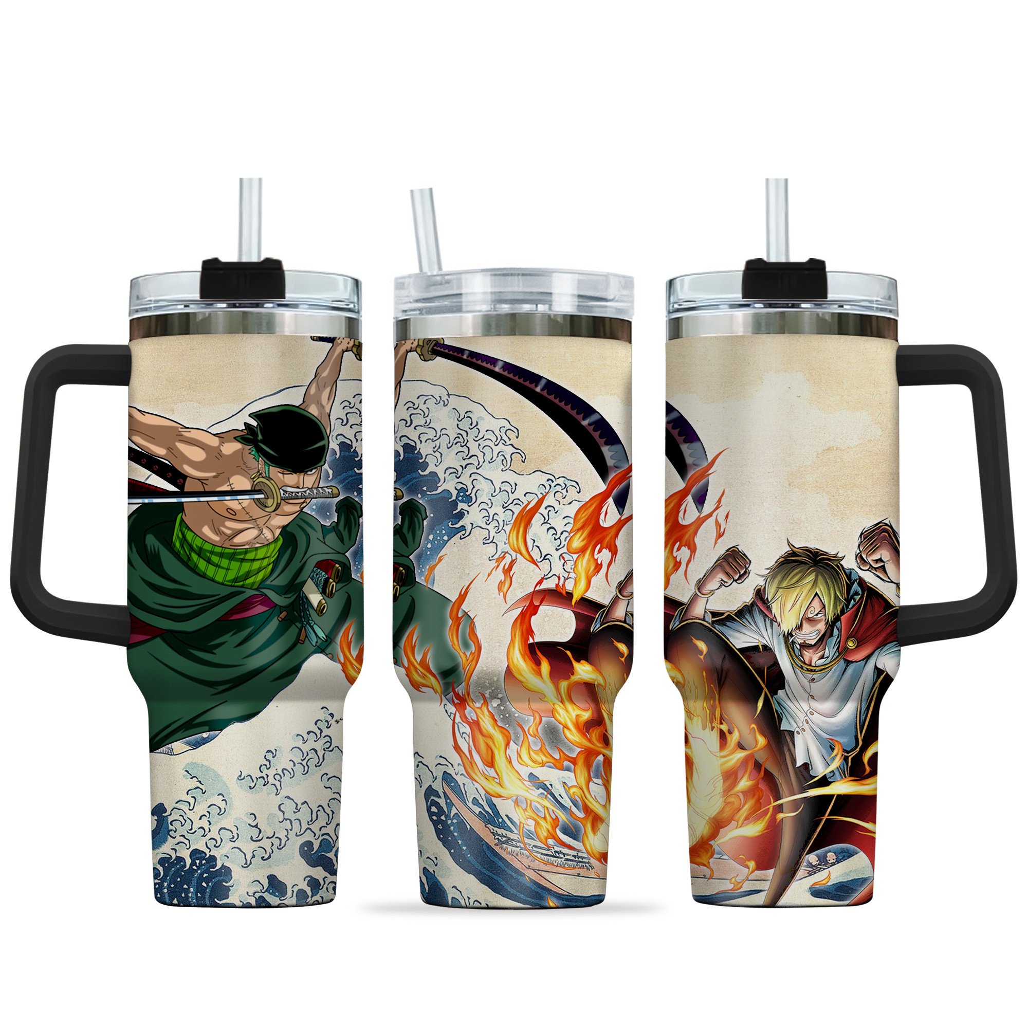 Zoro x Sanji One Piece Anime Custom Stanley Quencher 40oz Stainless Steel Tumbler With Handle