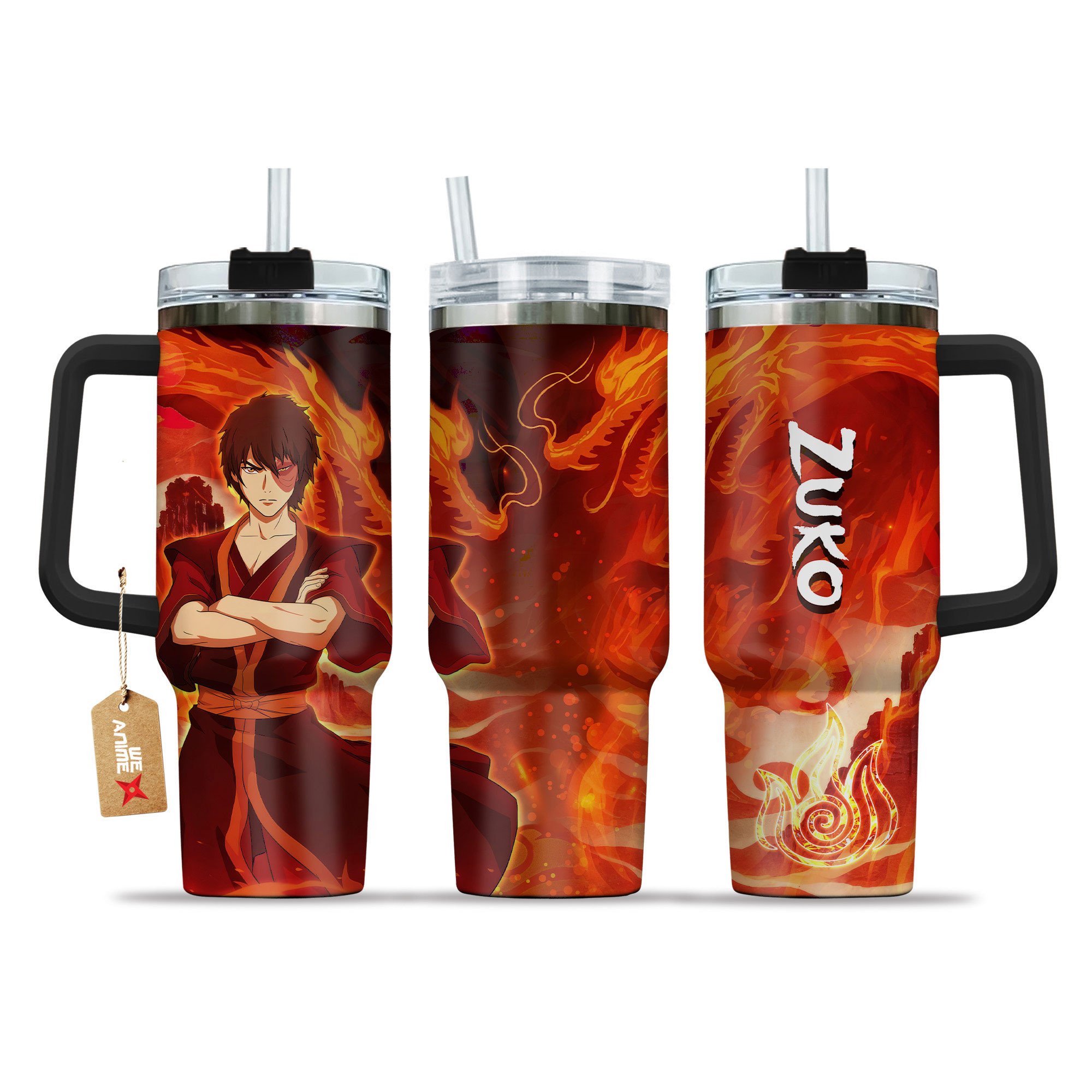 Zuko Avatar Anime Custom Stanley Quencher 40oz Stainless Steel Tumbler With Handle